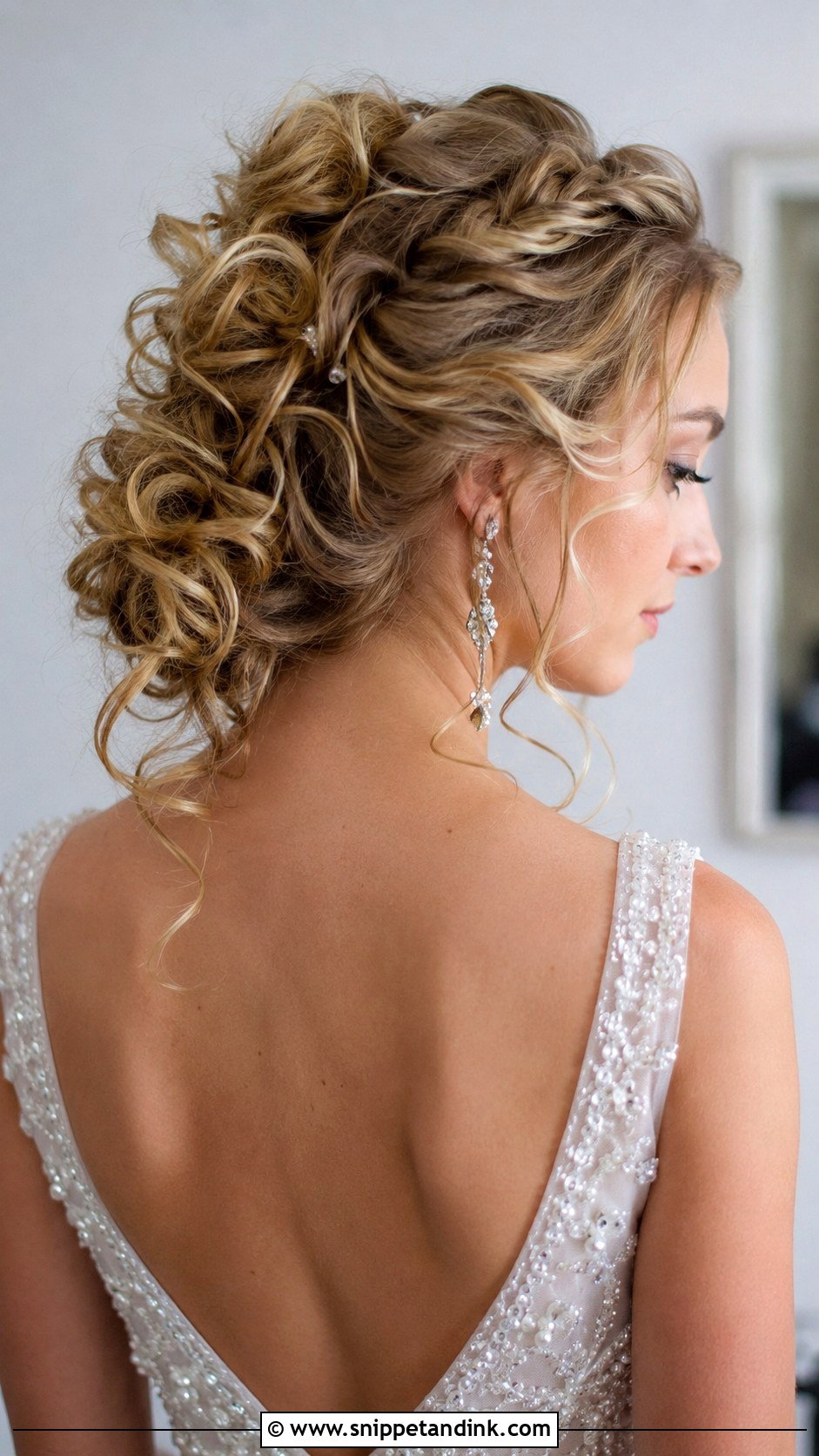 Long Curly Bridal Updo With Loose Tendrils - Snippet and Ink - 20 Long Curly Bridal Hair Ideas