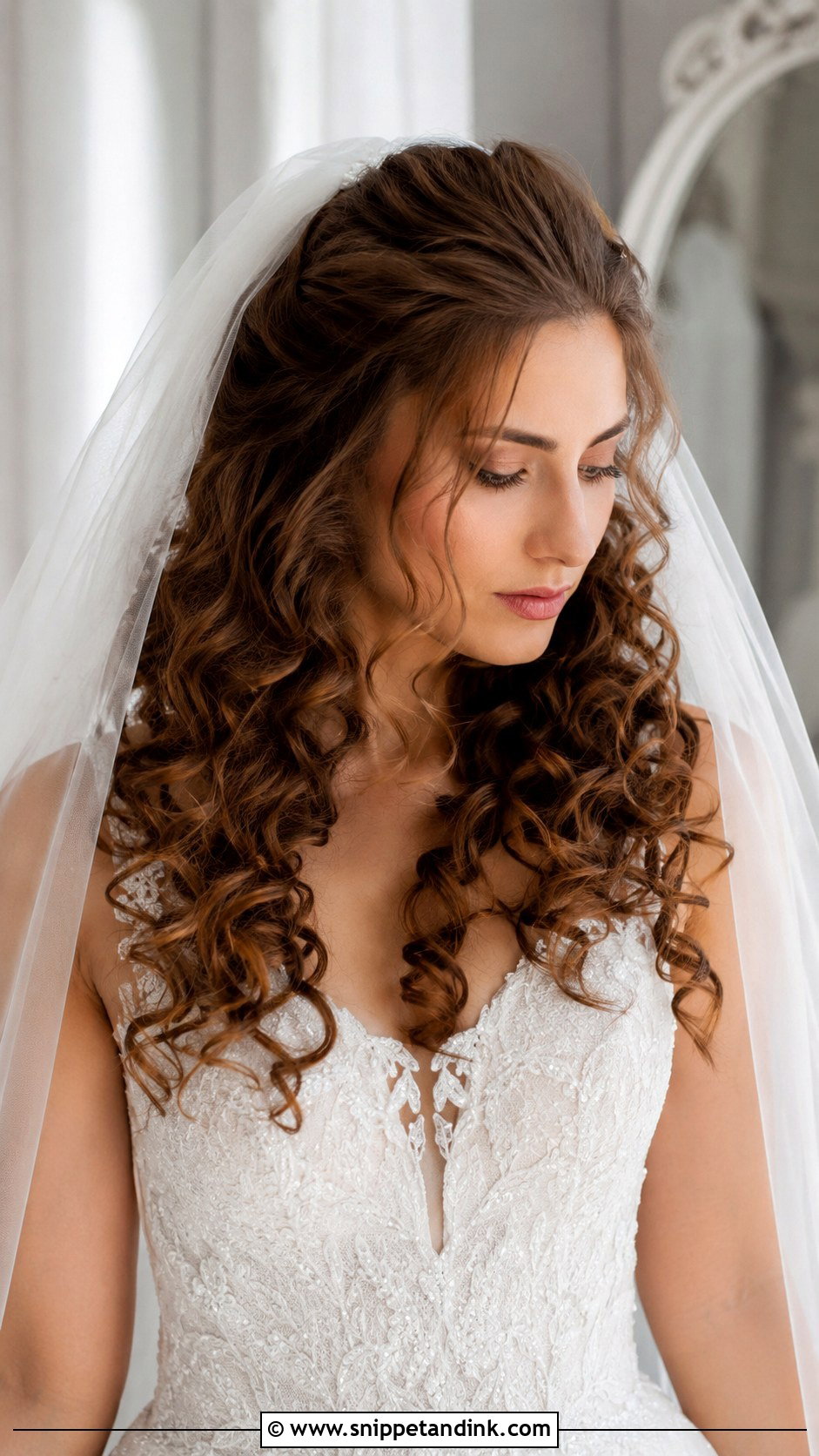 Long Curly Hair Down With Veil - Snippet and Ink - 20 Long Curly Bridal Hair Ideas