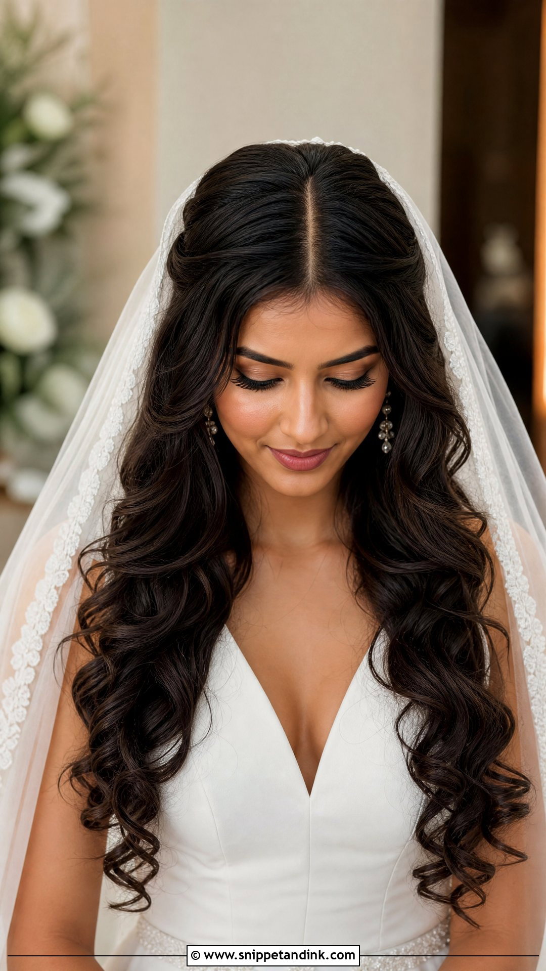 Long Curly Hair With Center Part - Snippet and Ink - 20 Bridal Hair Curly Down Ideas