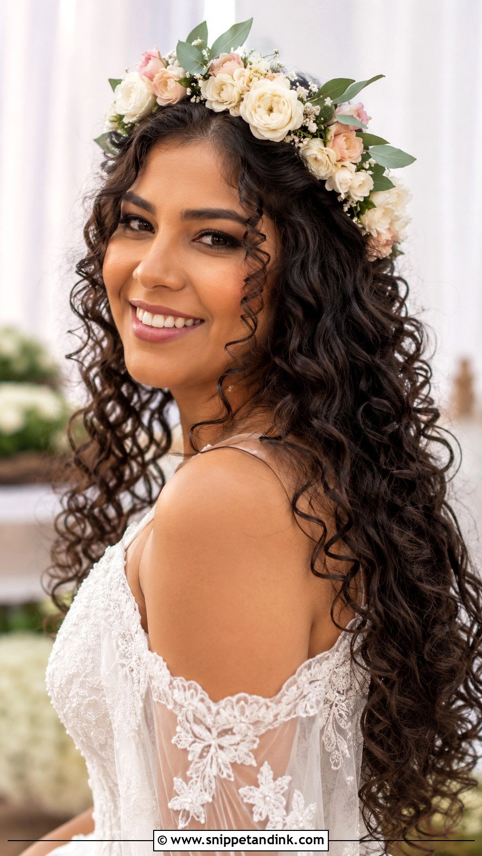Long Curly Hair With Flower Crown - Snippet and Ink - 15 Wedding Flower Crown Hairstyles