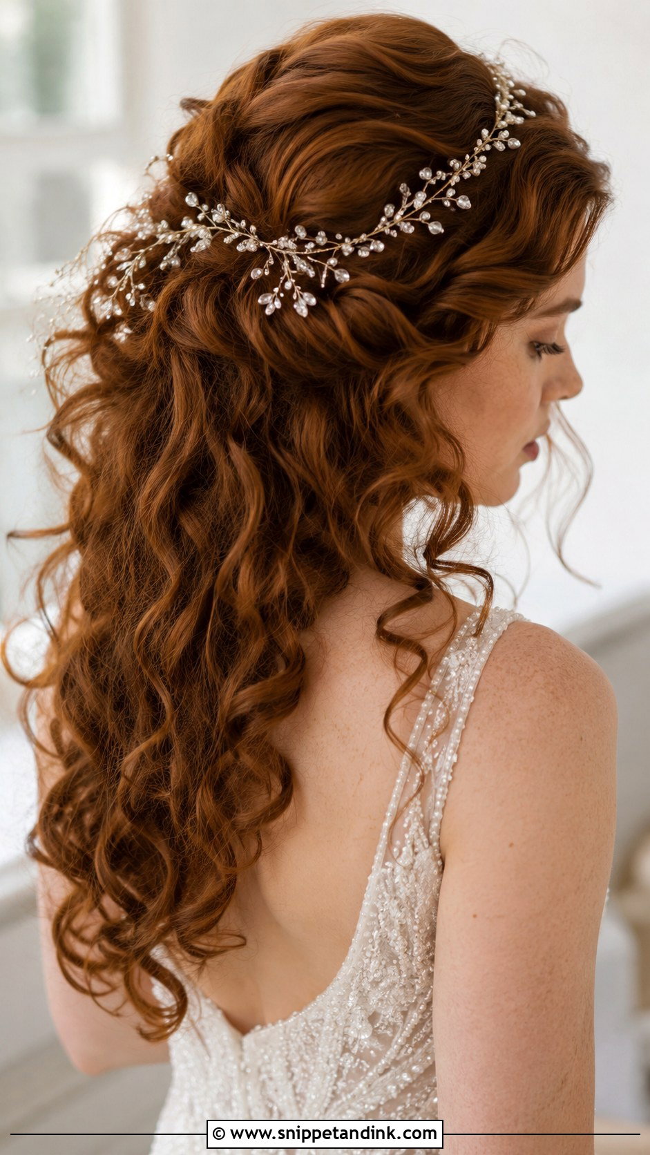 Long Curly Hair With Hair Vine - Snippet and Ink - 20 Long Curly Bridal Hair Ideas