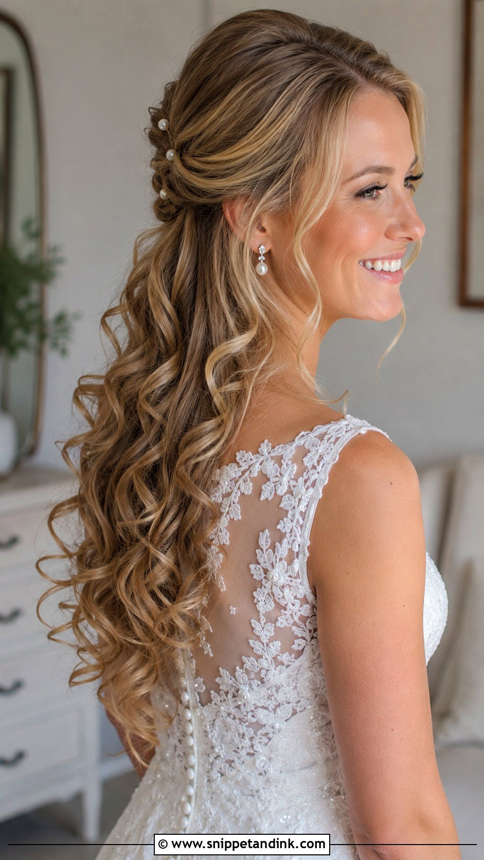 Long Curly Half Up Half Down Wedding Hairstyle - Snippet and Ink - 20 Long Curled Hairstyles for Wedding