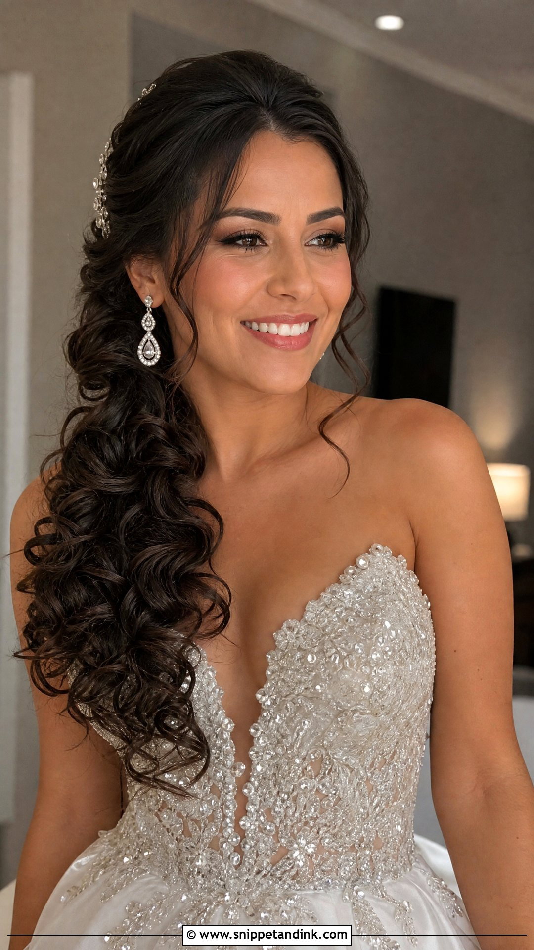Long Curly Side Ponytail - Snippet and Ink - 25 Side Ponytail Wedding Hairstyles
