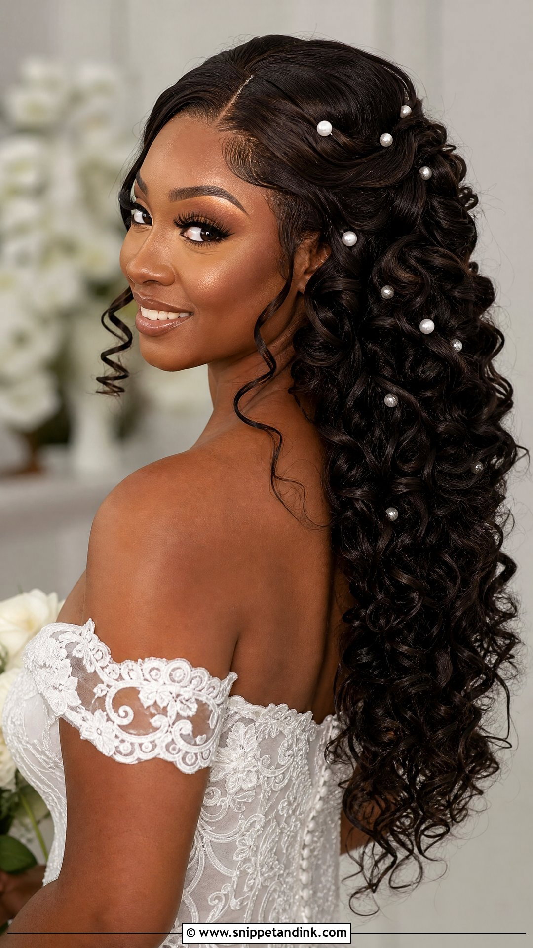 Long Curly Wedding Hairstyle For Off Shoulder Dress - Snippet and Ink - 20 Wedding Hairstyles for Long Hair Off Shoulder Dress