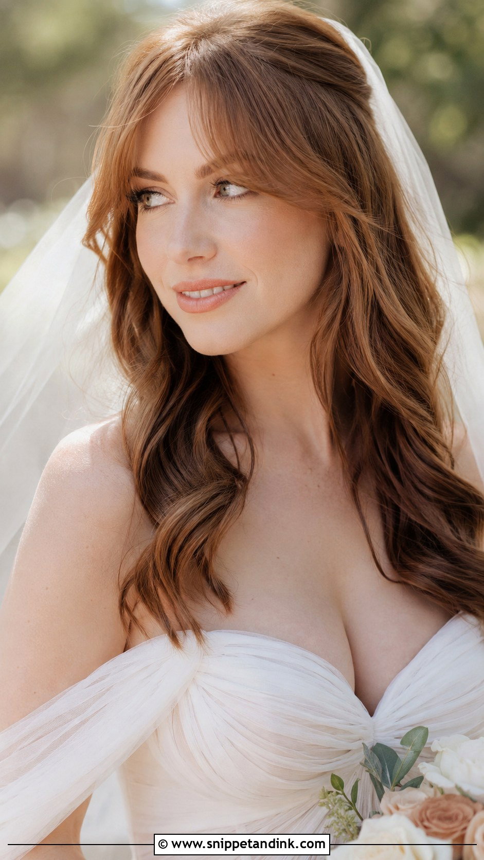 Long Curtain Bangs With Down Style - Snippet and Ink - 25 Wedding Hair Bangs Ideas