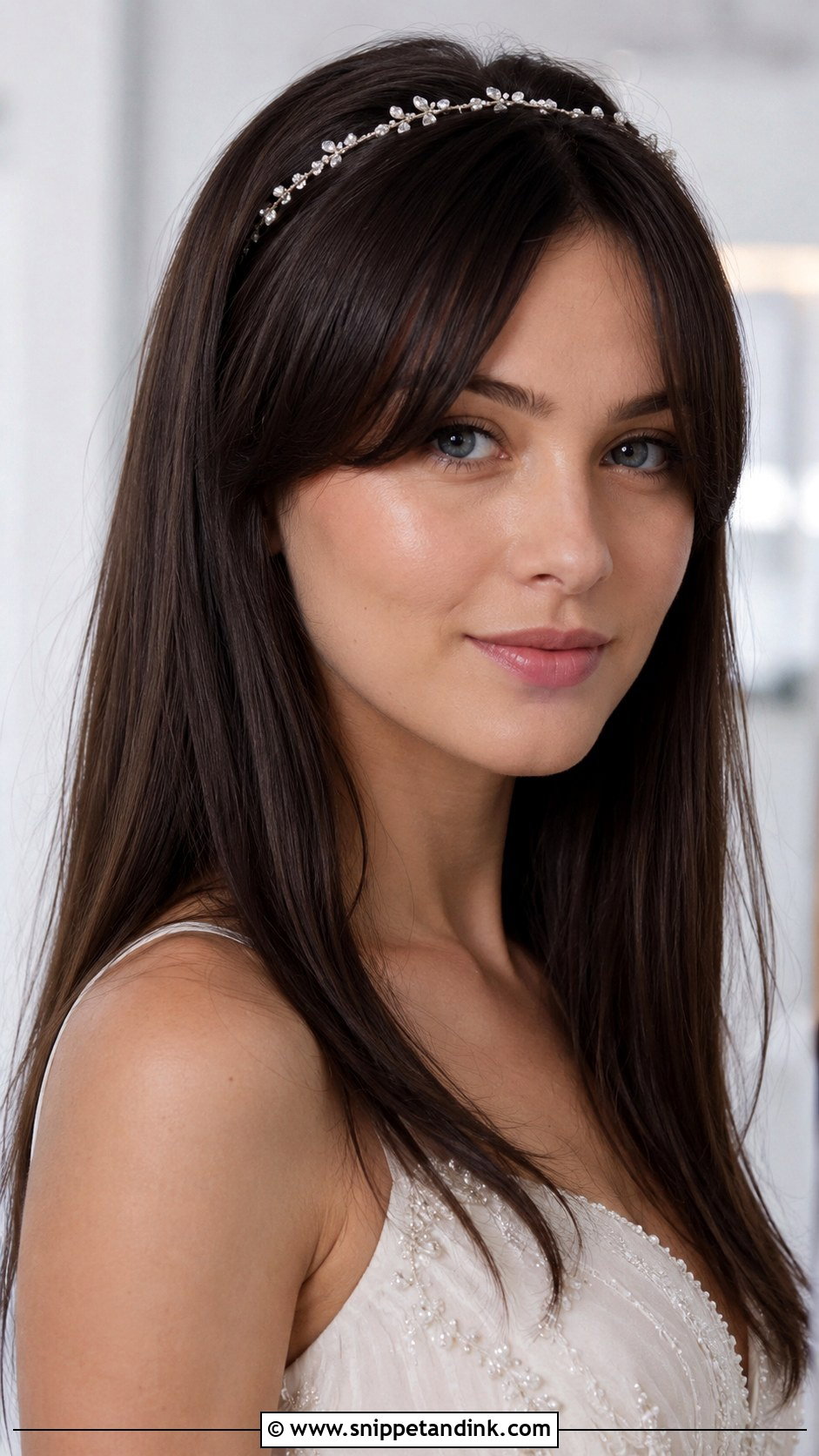 Long Curtain Bangs With Straight Hair - Snippet and Ink - 30 Bridal Hair with Bangs Ideas