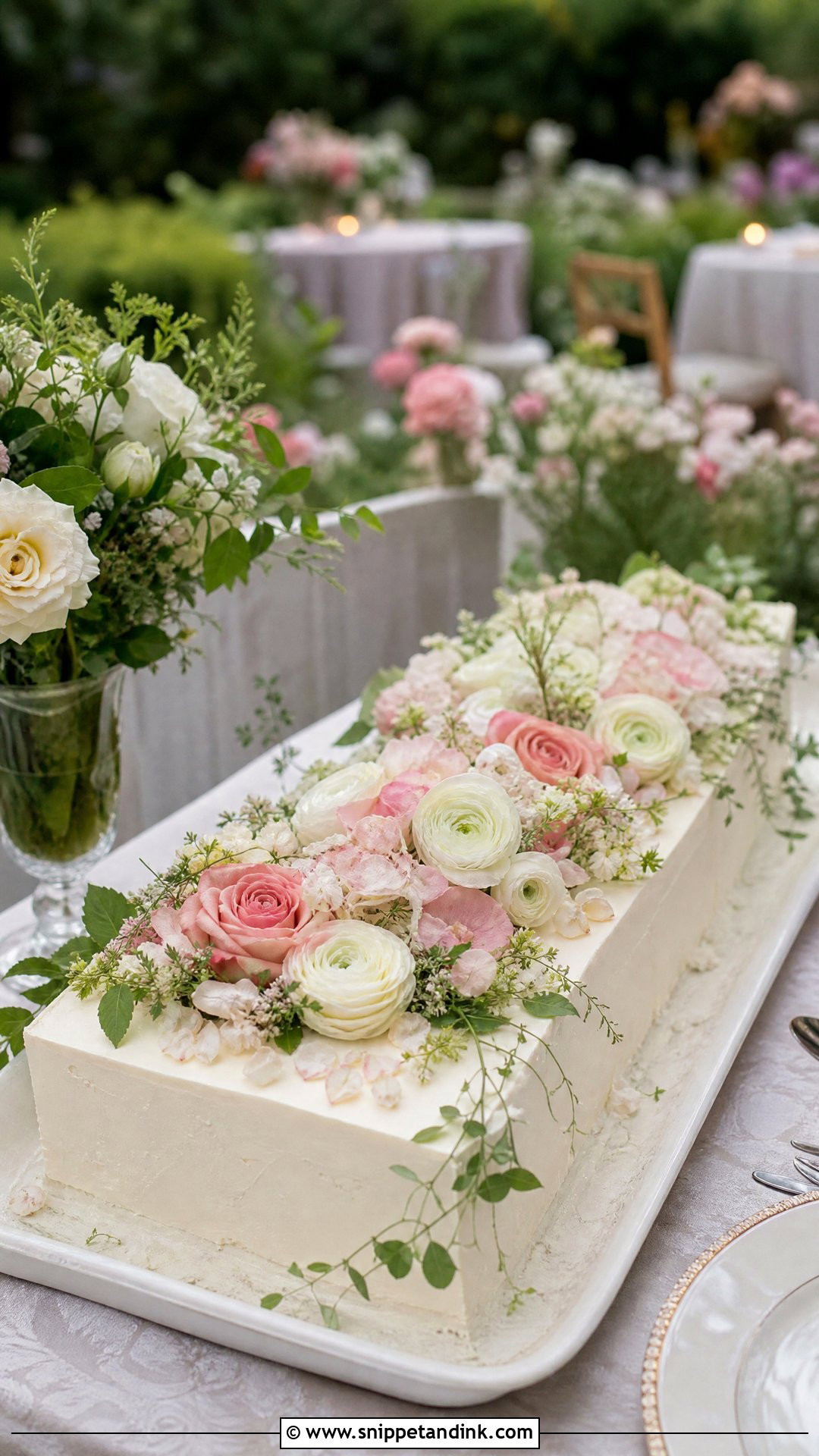 Long Floral Wedding Cake - Snippet and Ink - 20 Long Wedding Cake Ideas