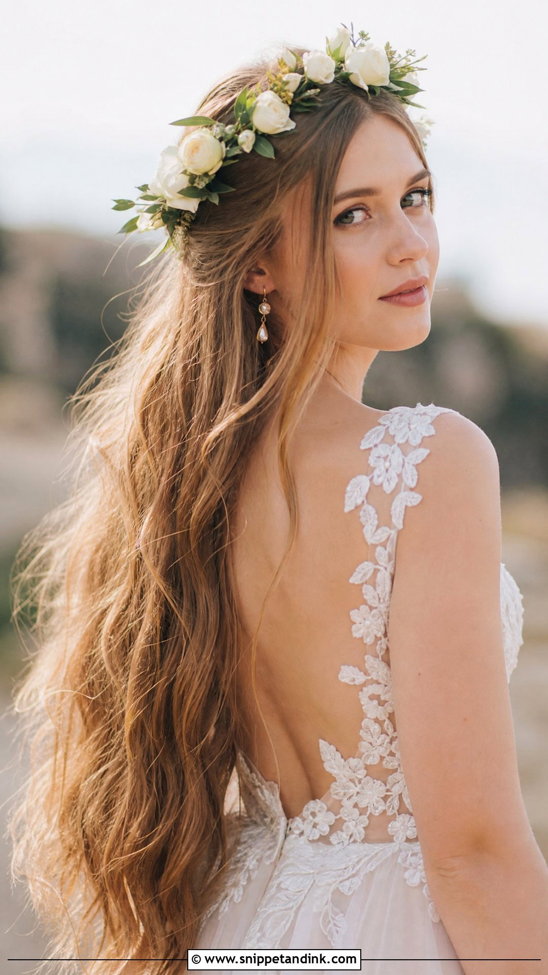 Long Flowing Hair With Flower Crown - Snippet and Ink - 20 Wedding Hairstyles with Flower Crown