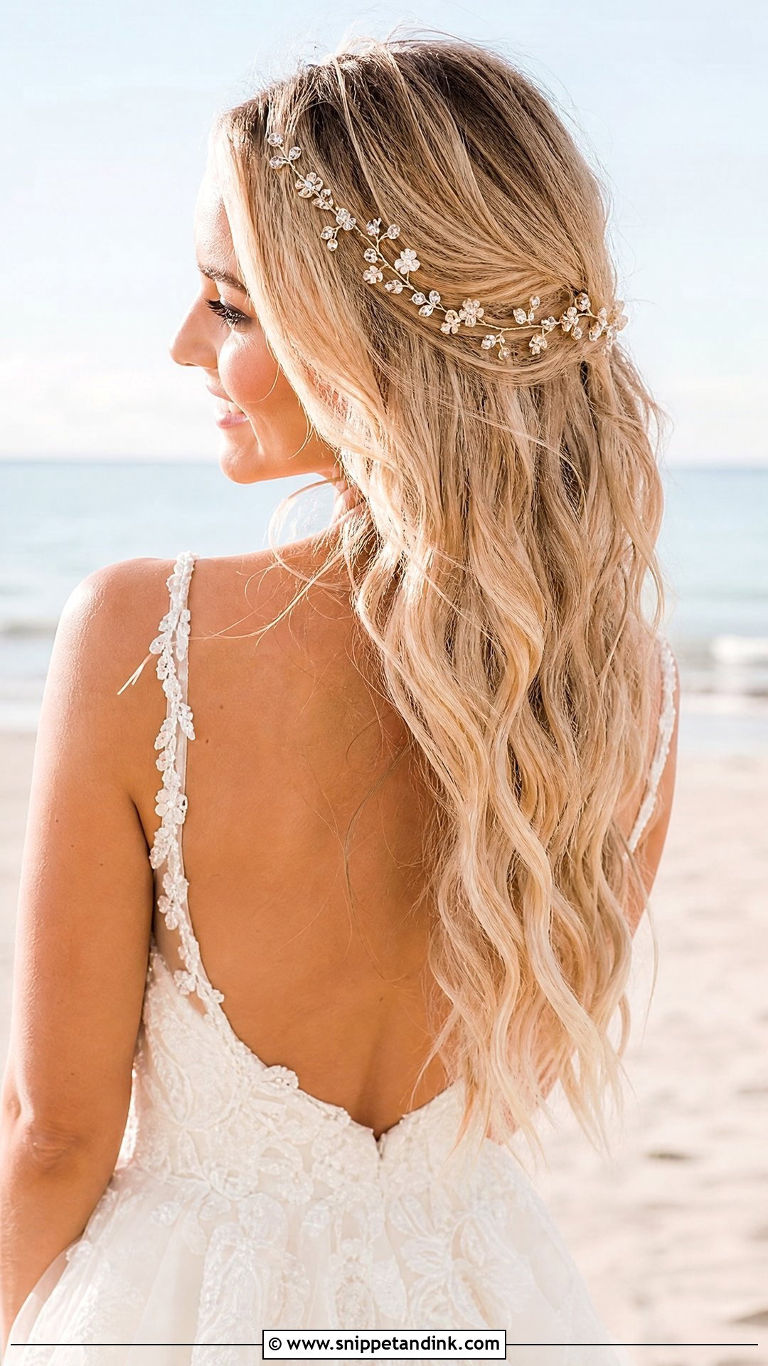 Long Flowing Hair with Hair Vine - Snippet and Ink - 20 Beach Bride Hair Ideas