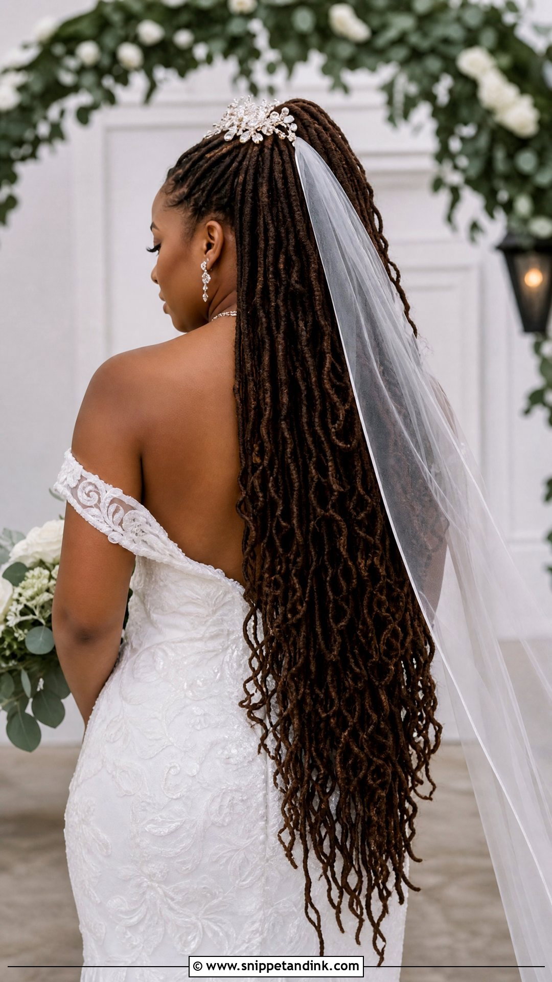 Long Flowing Locs With Veil - Snippet and Ink - 20 Loc Bridal Hairstyles
