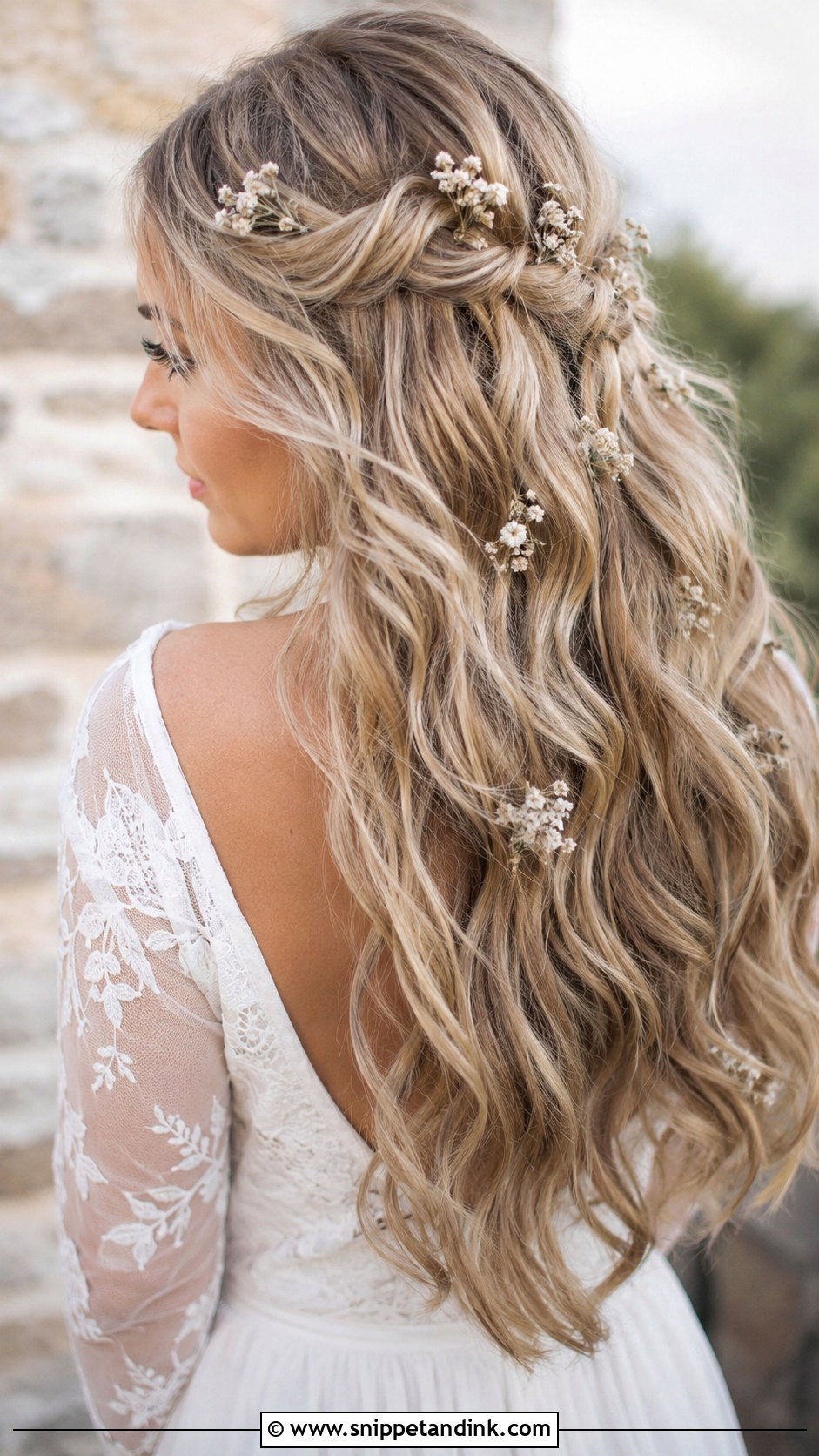 Long Flowing Waves With Floral Pins - Snippet and Ink - 25 Fairytale Wedding Hair Ideas