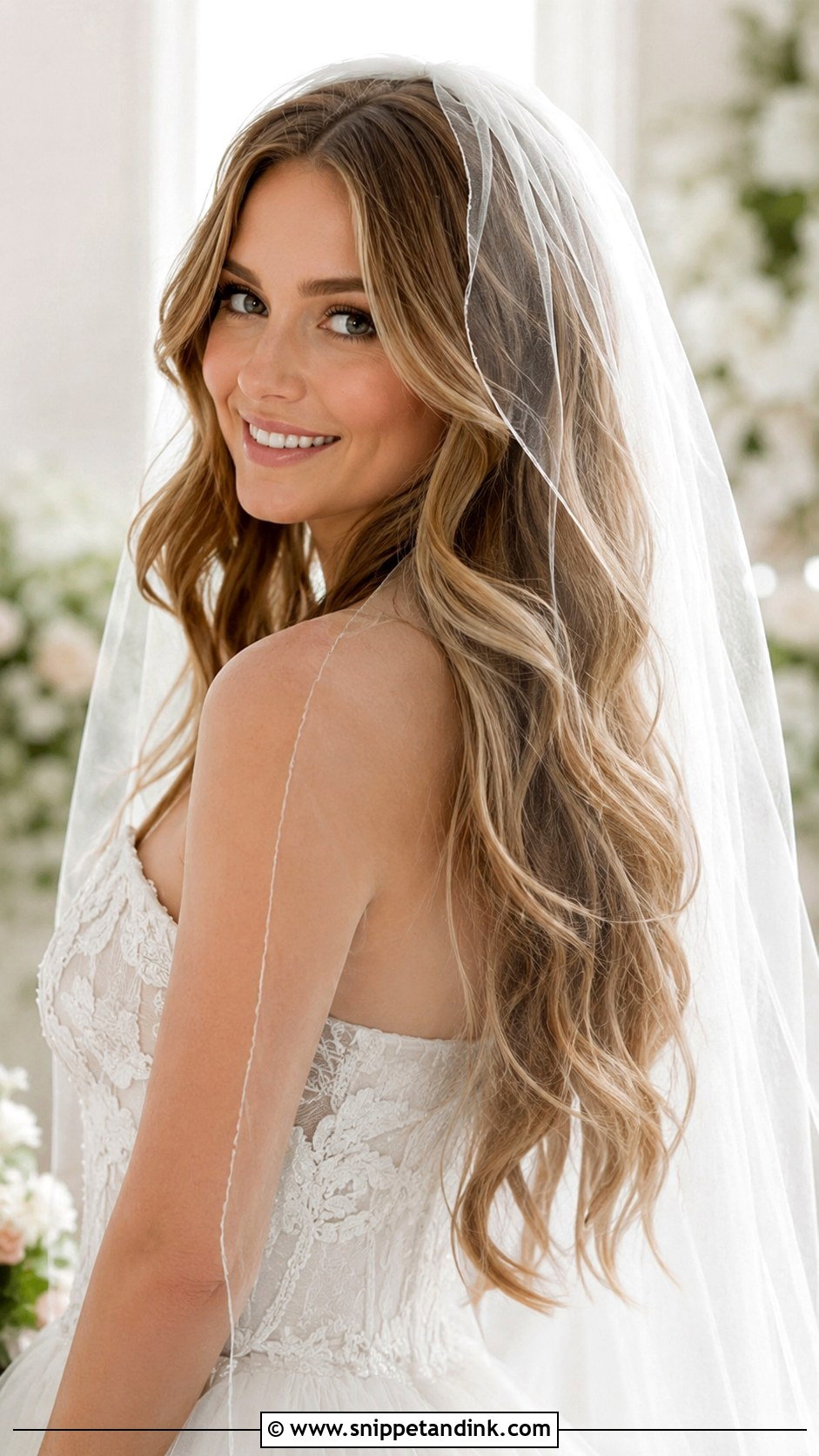 Long Flowing Waves With Veil Wig - Snippet and Ink - 20 Wedding Wig Hairstyles
