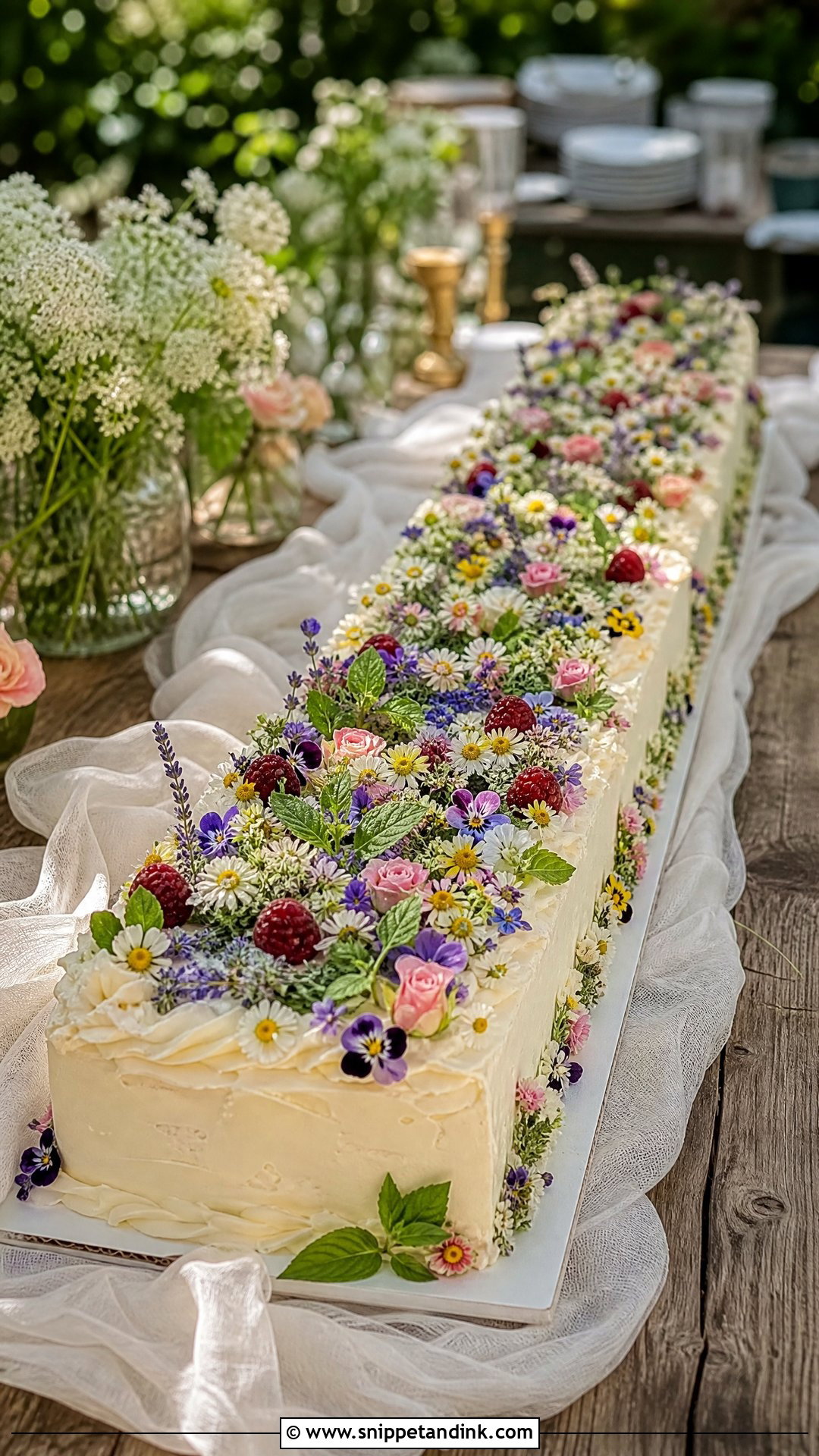 Long Garden Wedding Cake - Snippet and Ink - 20 Long Wedding Cake Ideas
