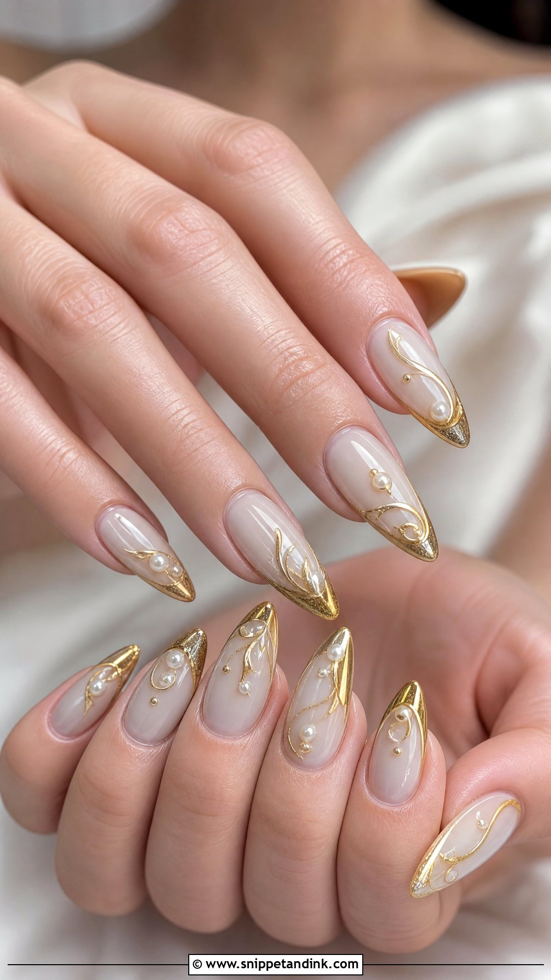 Long Gold Bride Nails - Snippet and Ink - 25 Elegant Gold Bride Wedding Nails