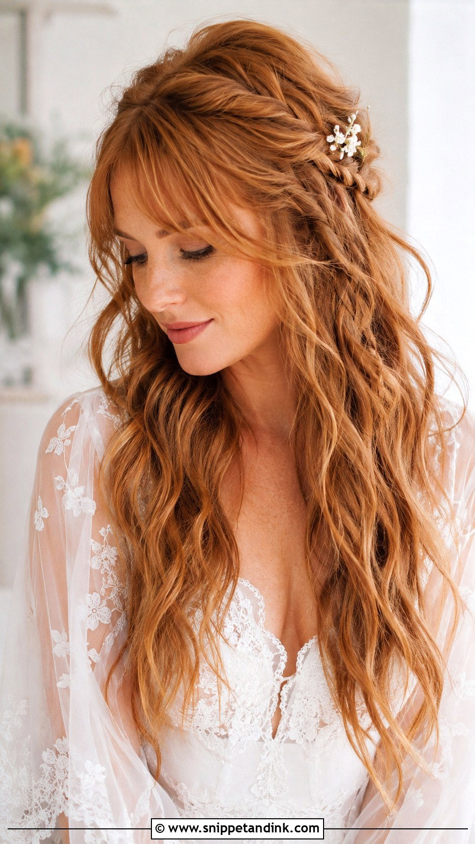 Long Hair Boho Bangs Wedding Hairstyle - Snippet and Ink - 15 Long Hair Bangs Wedding Hairstyles