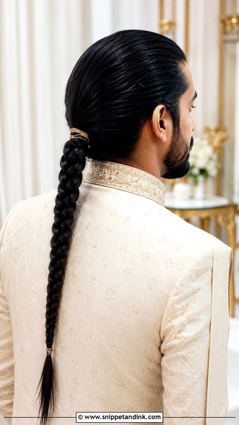 Long Hair Braided Groom Hairstyle - Snippet and Ink - 15 Long Hair Men Groom Wedding Hairstyle Ideas