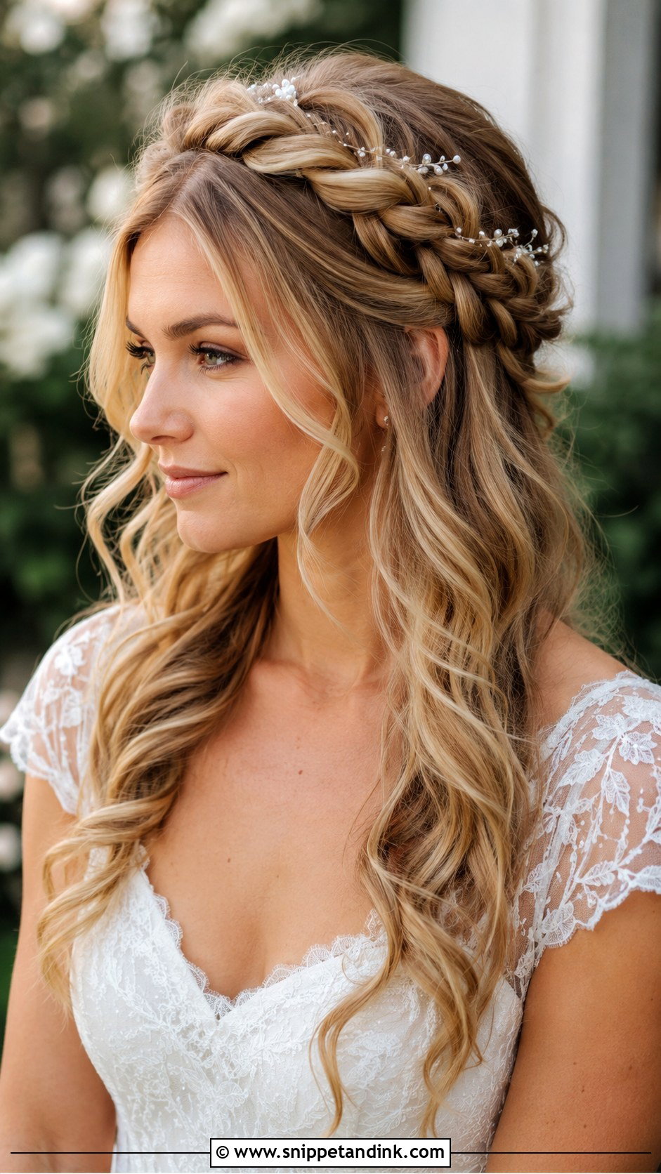 Long Hair Bridal Braided Crown - Snippet and Ink - 20 Long Hair Bridal Hair Ideas