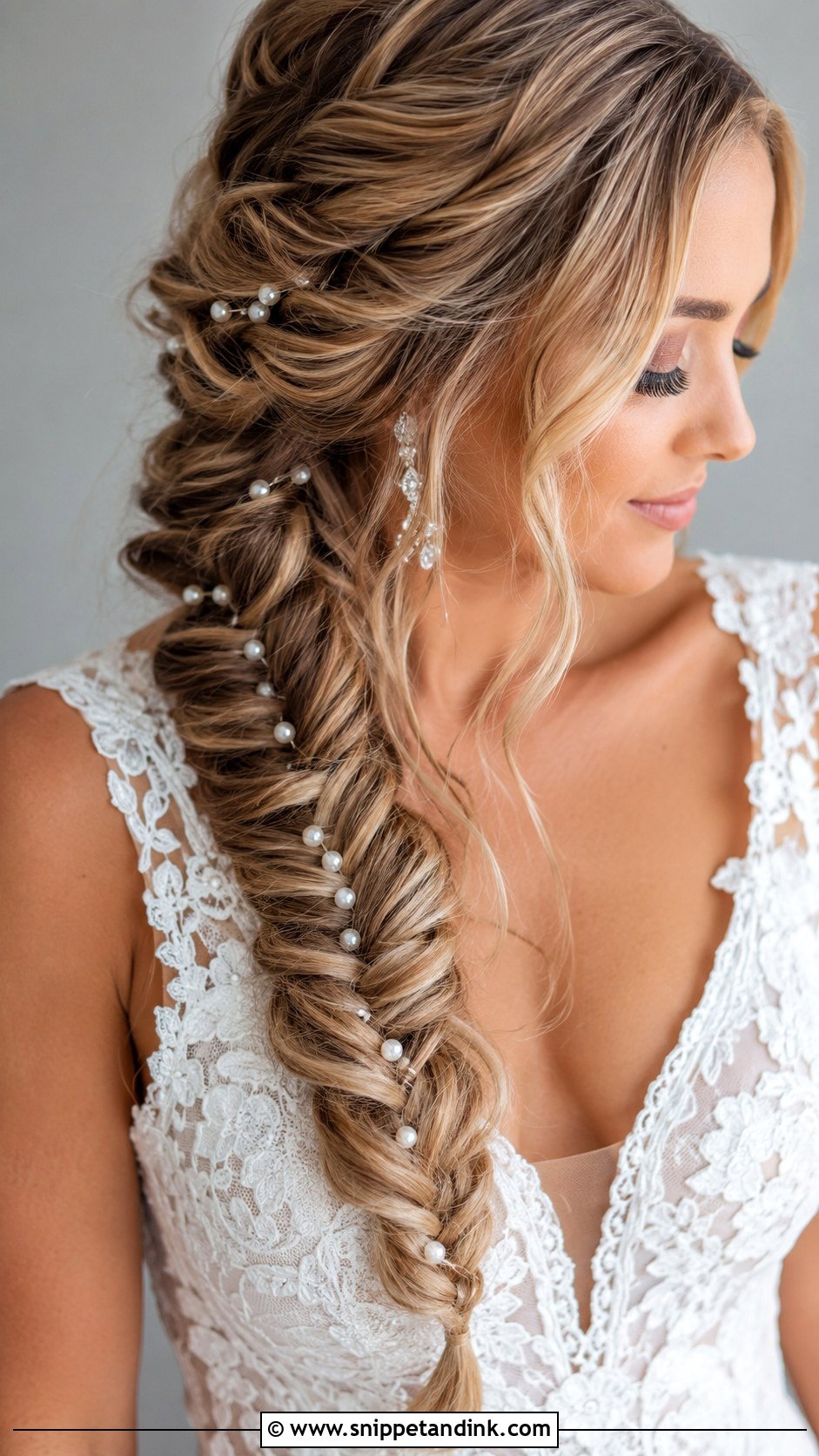 Long Hair Bridal Fishtail Braid - Snippet and Ink - 20 Long Hair Bridal Hair Ideas
