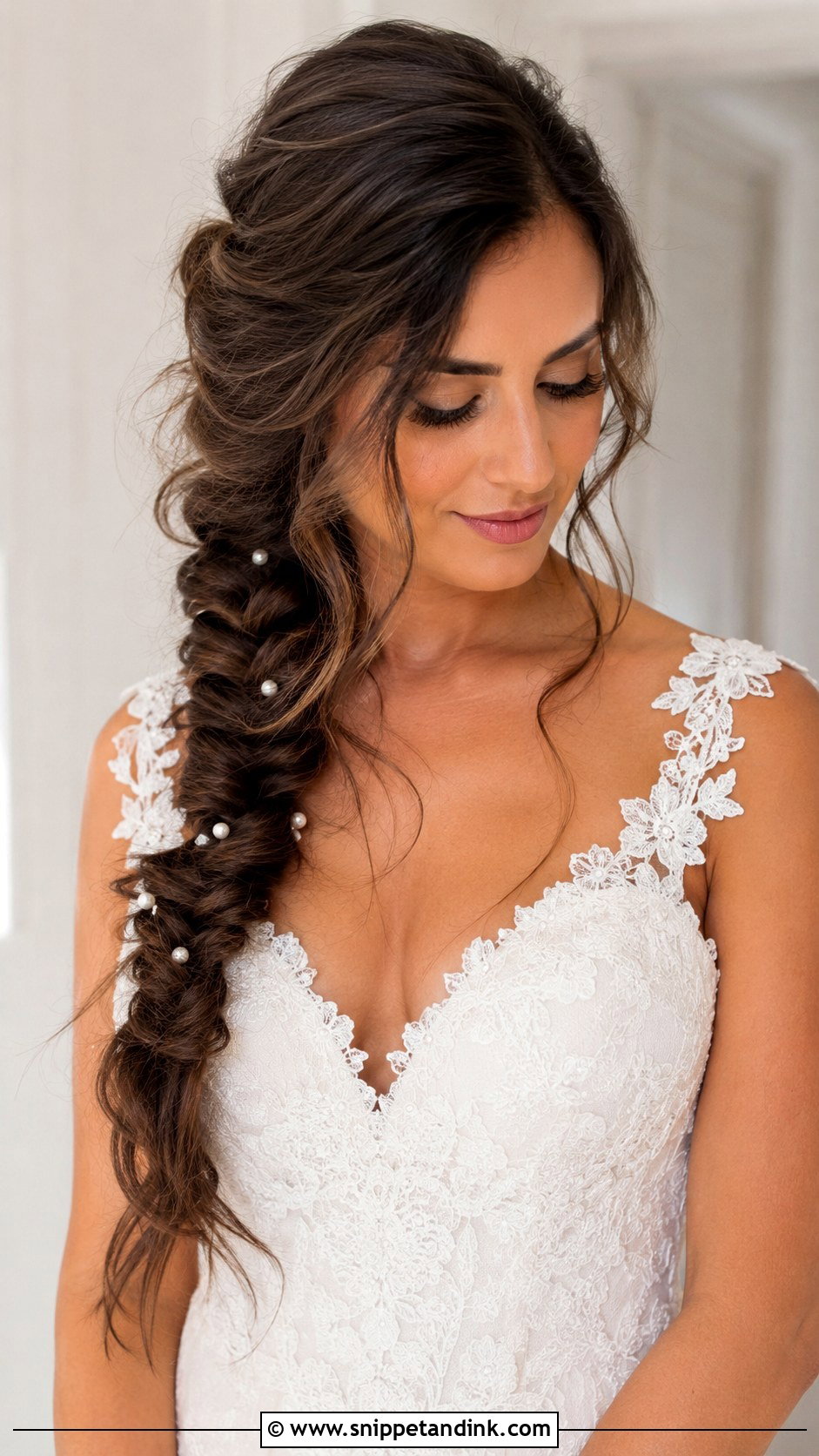 Long Hair Bridal Fishtail Braid - Snippet and Ink - 15 Long Hair Bridal Hairstyle Ideas