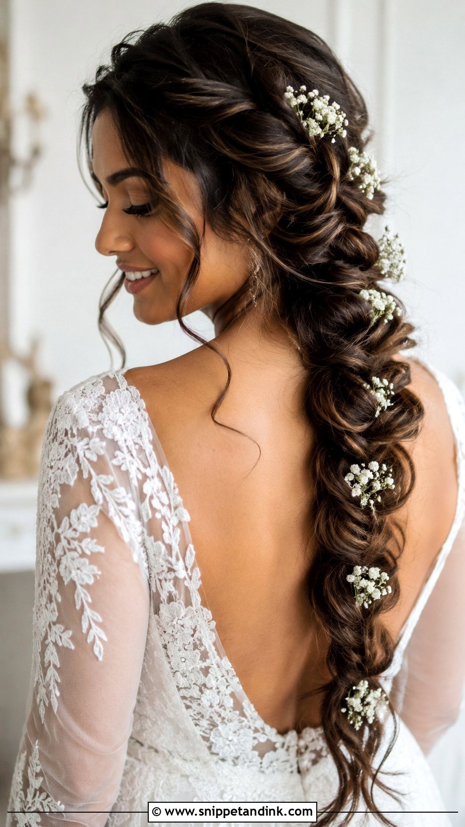 Long Hair Bridal Floral Braid - Snippet and Ink - 20 Long Hair Bridal Hair Ideas