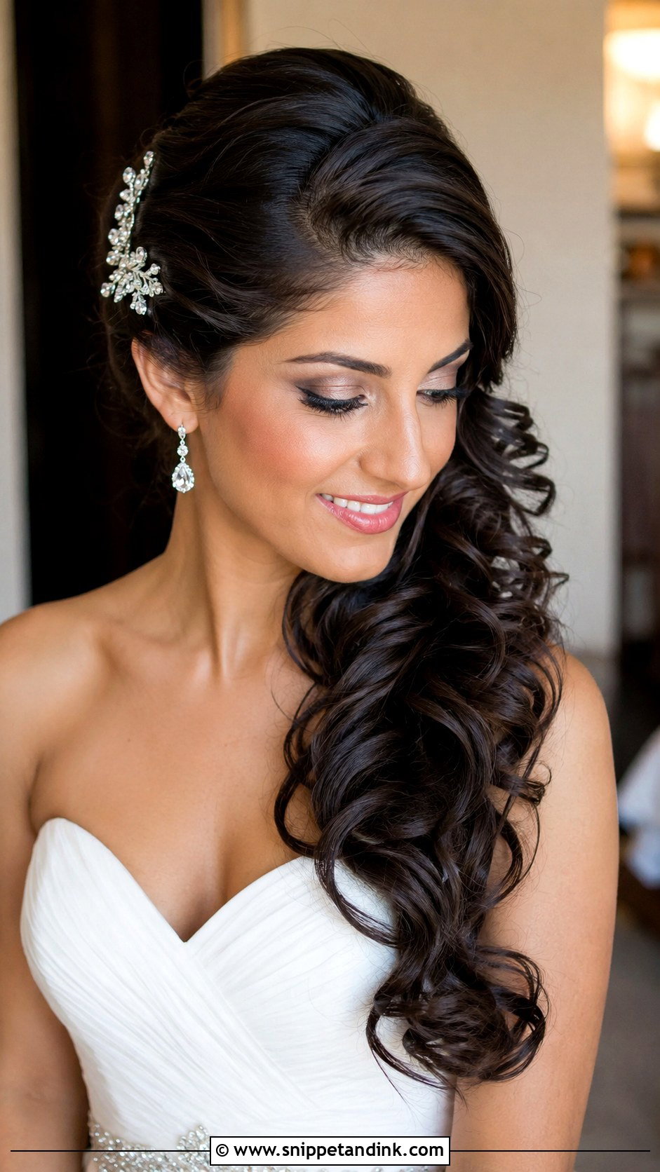 Long Hair Bridal Side Swept Curls - Snippet and Ink - 20 Long Hair Bridal Hair Ideas