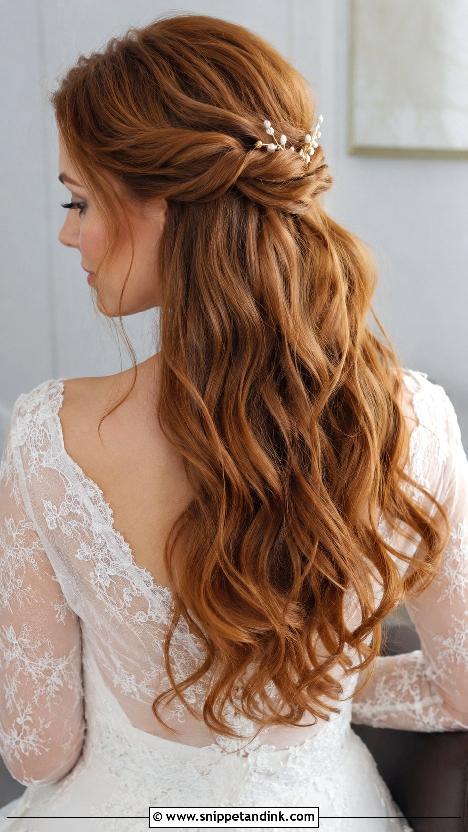 Long Hair Bridal Twisted Half Up - Snippet and Ink - 20 Long Hair Bridal Hair Ideas