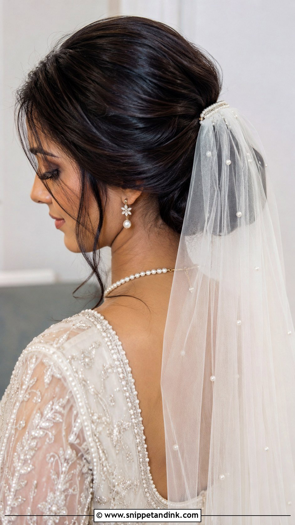 Long Hair Bridal Veil Bun - Snippet and Ink - 15 Long Hair Bridal Styles
