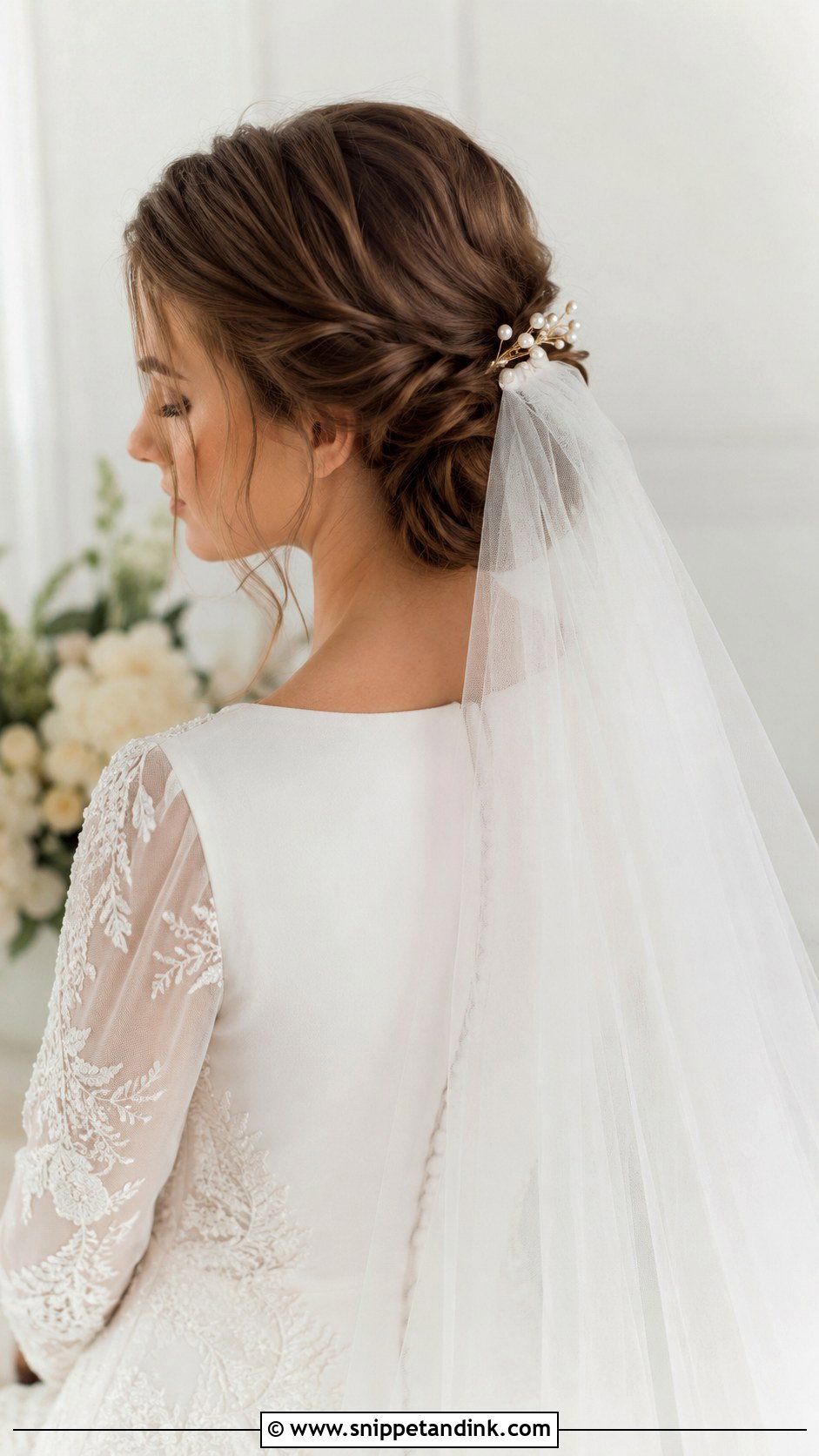 Long Hair Bridal Veil Updo - Snippet and Ink - 20 Long Hair Bridal Hair Ideas