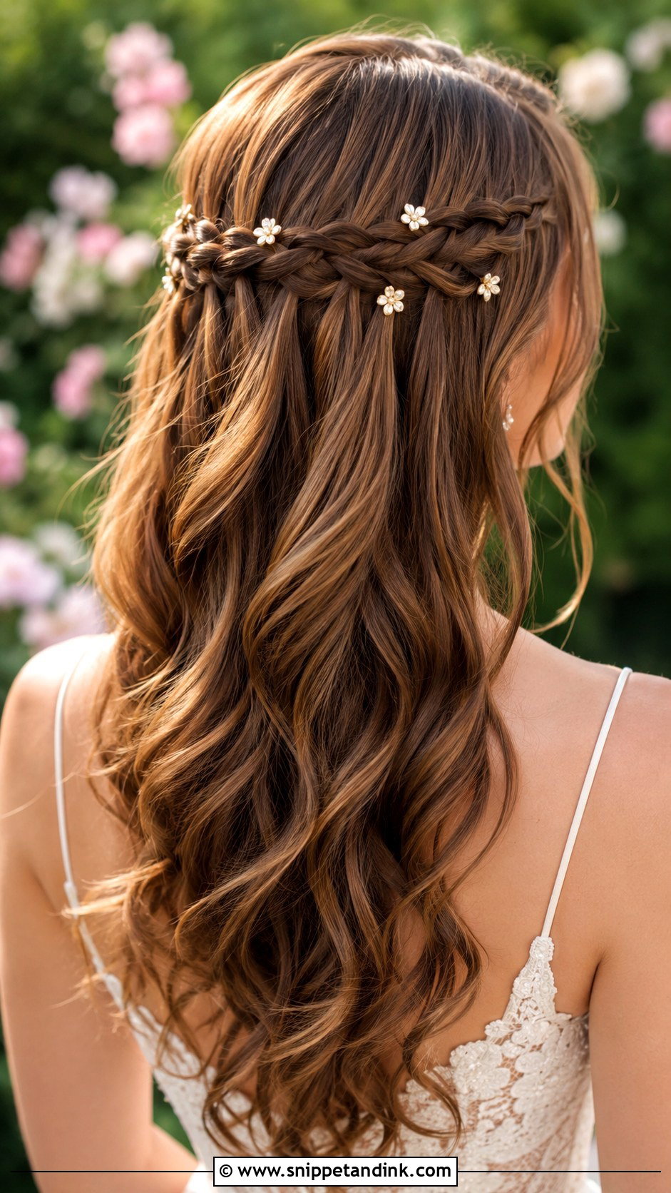 Long Hair Bridal Waterfall Braid - Snippet and Ink - 20 Long Hair Bridal Hair Ideas