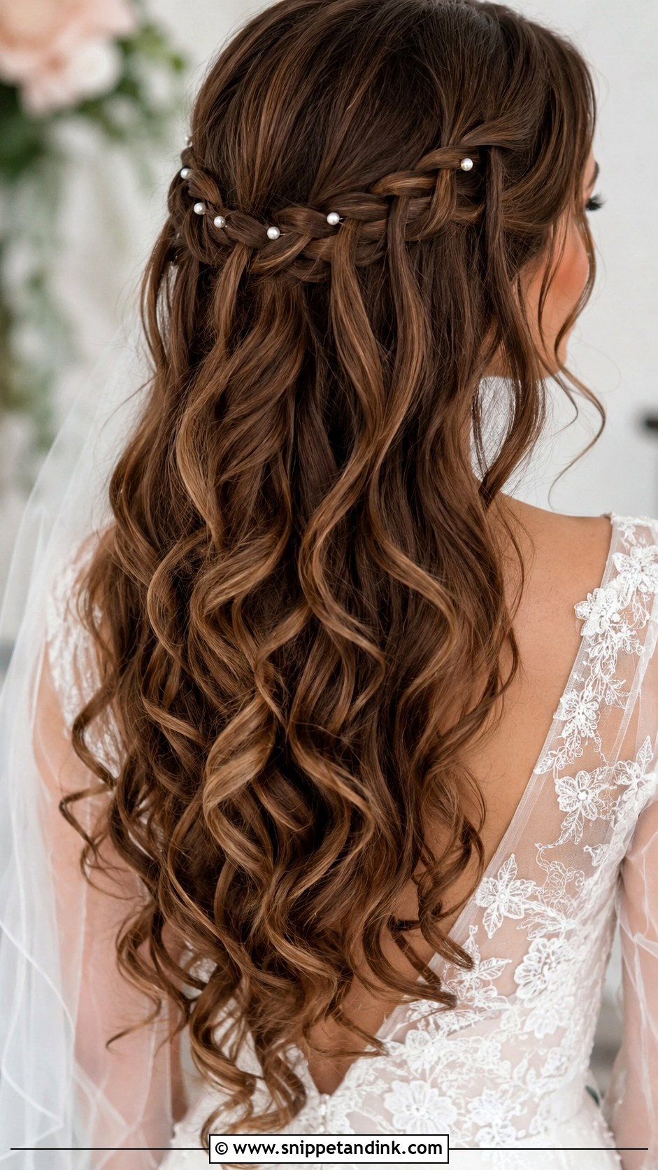 Long Hair Bridal Waterfall Braid - Snippet and Ink - 15 Long Hair Bridal Hairstyle Ideas