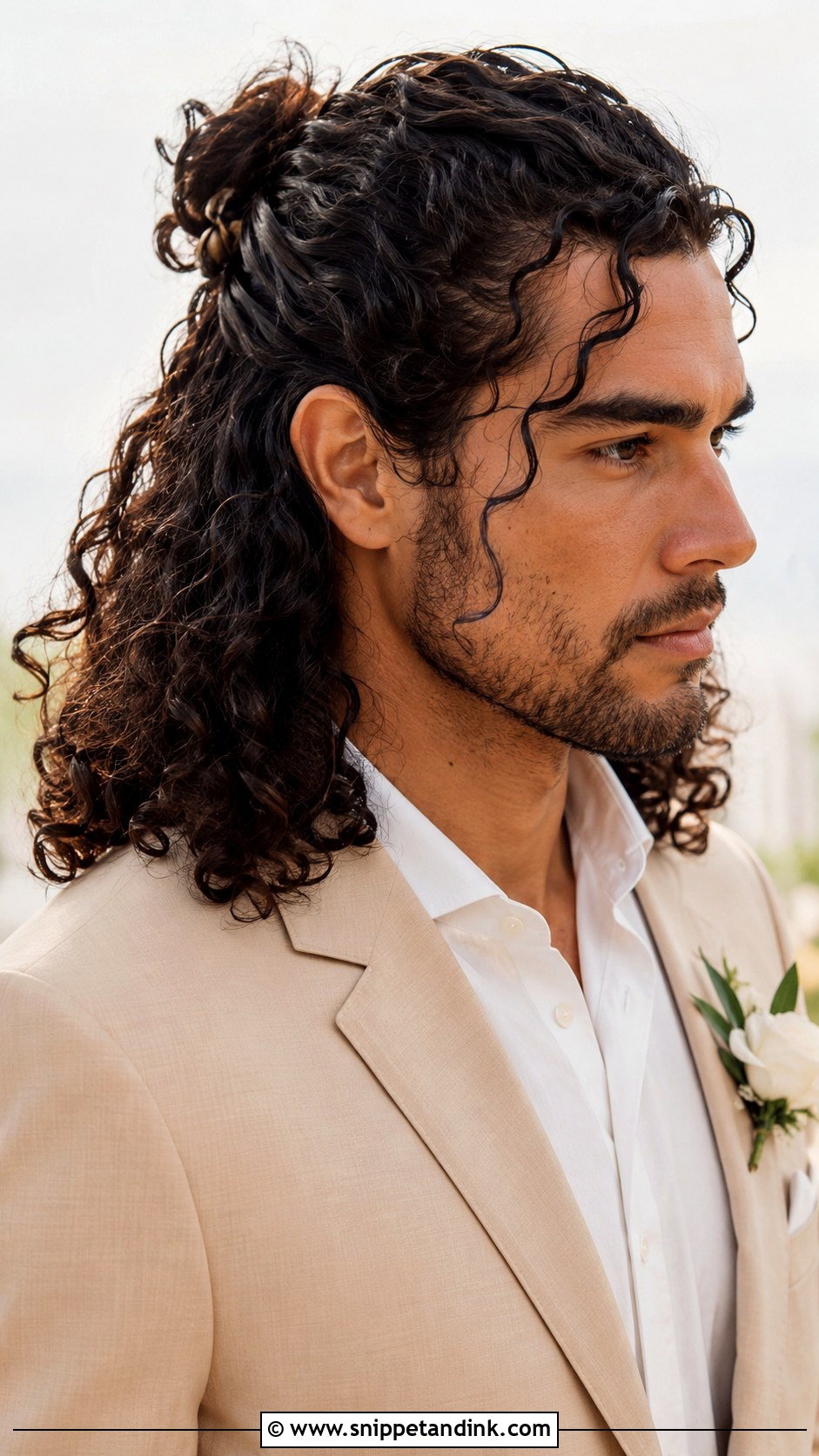 Long Hair Groom Curly Half Up - Snippet and Ink - 15 Long Hair Groom Wedding Ideas