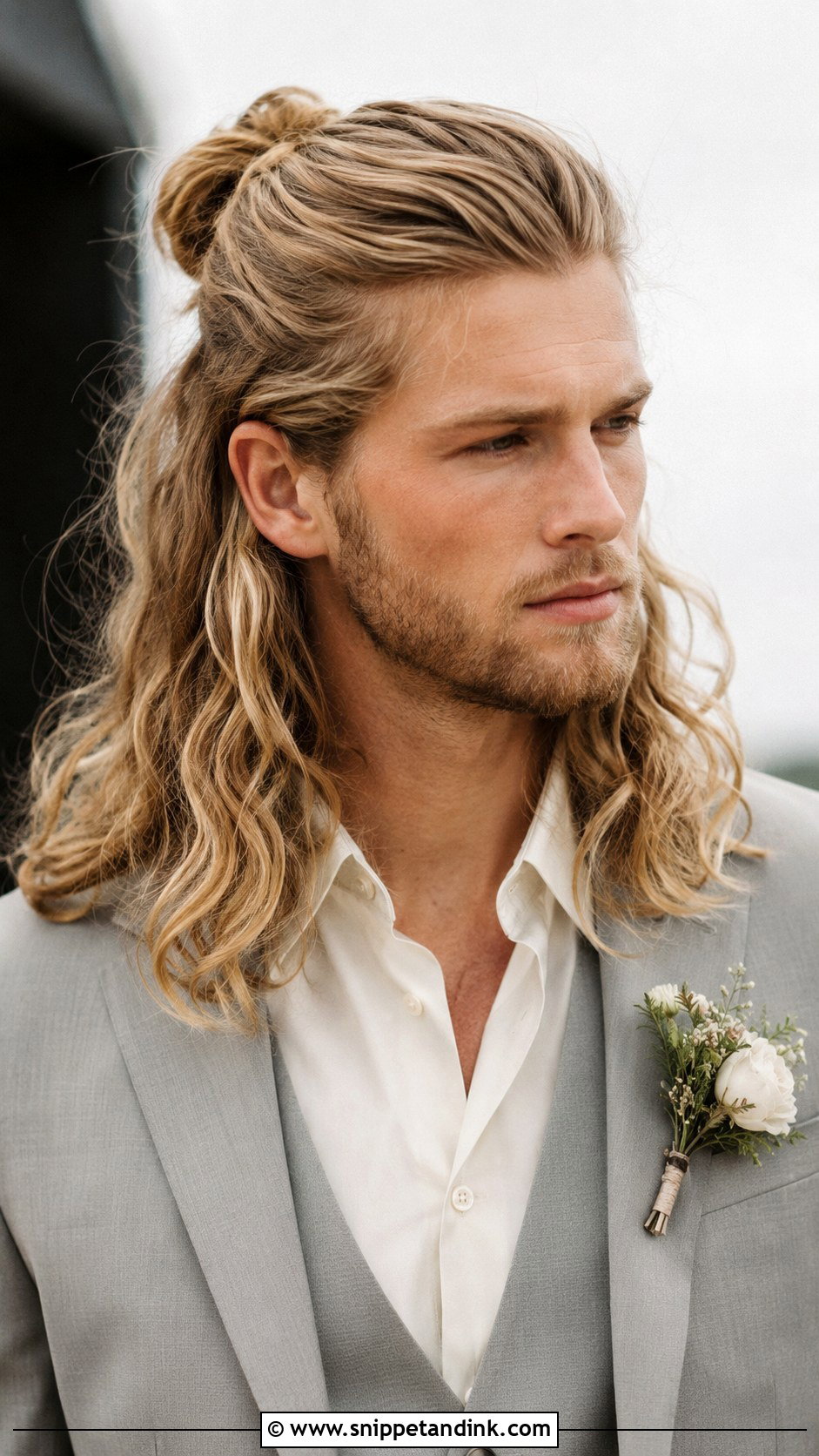 Long Hair Groom Half Up Half Down - Snippet and Ink - 15 Long Hair Groom Wedding Ideas