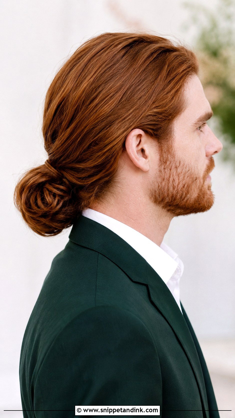 Long Hair Groom Low Ponytail - Snippet and Ink - 15 Long Hair Groom Wedding Ideas