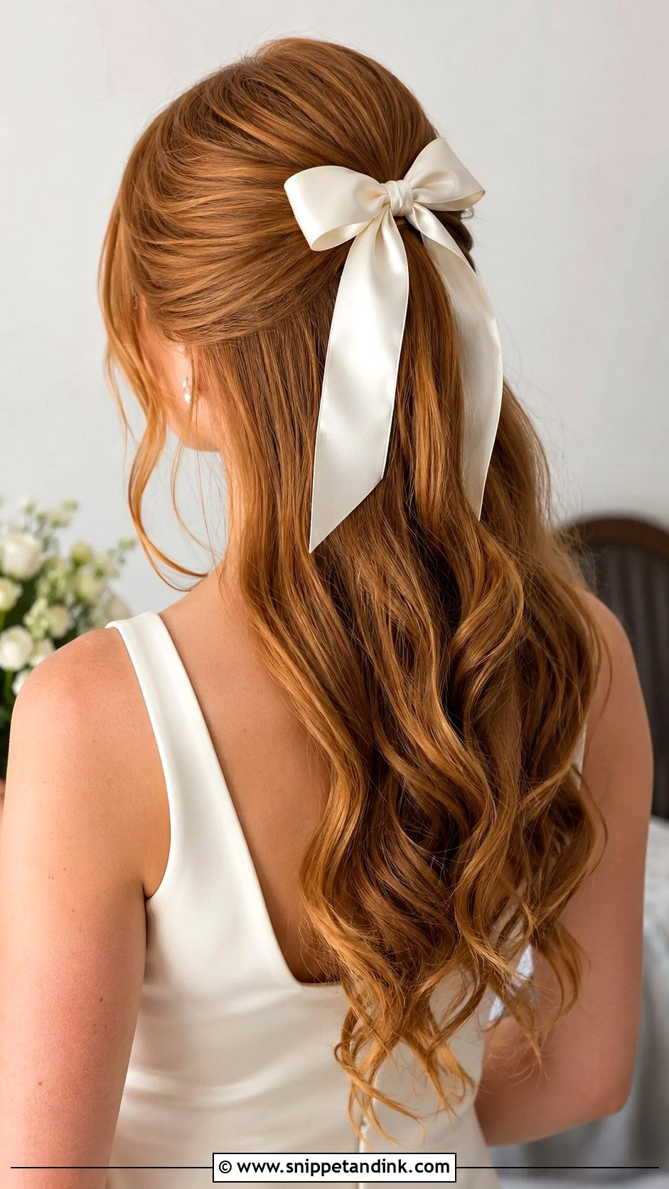 Long Hair Half Up Half Down Wedding Hair With Bow - Snippet and Ink - 15 Long Hair Half-Up Half-Down Wedding Hairstyles