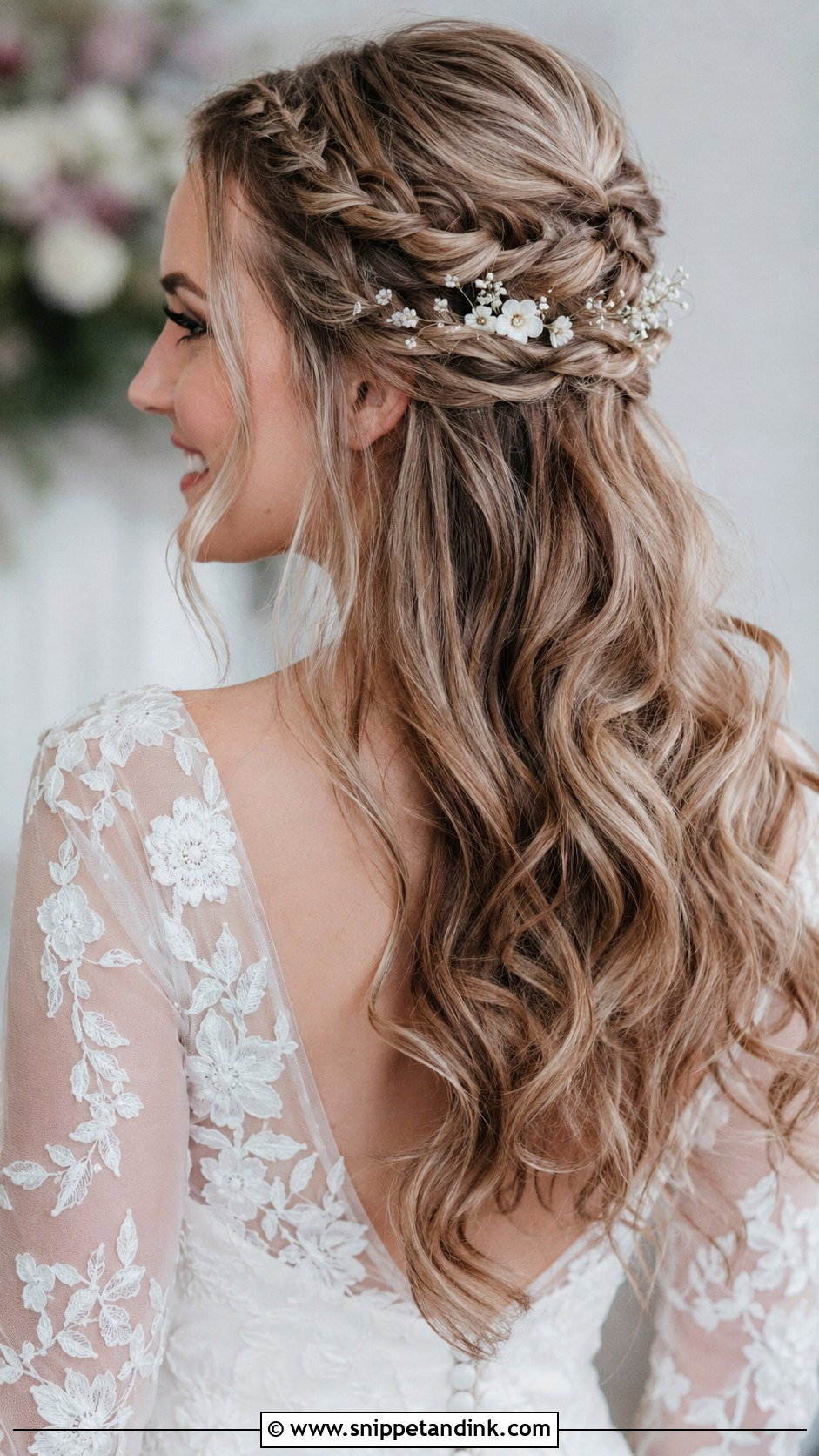 Long Hair Half Up Half Down Wedding Hair With Braids - Snippet and Ink - 15 Long Hair Half-Up Half-Down Wedding Hairstyles