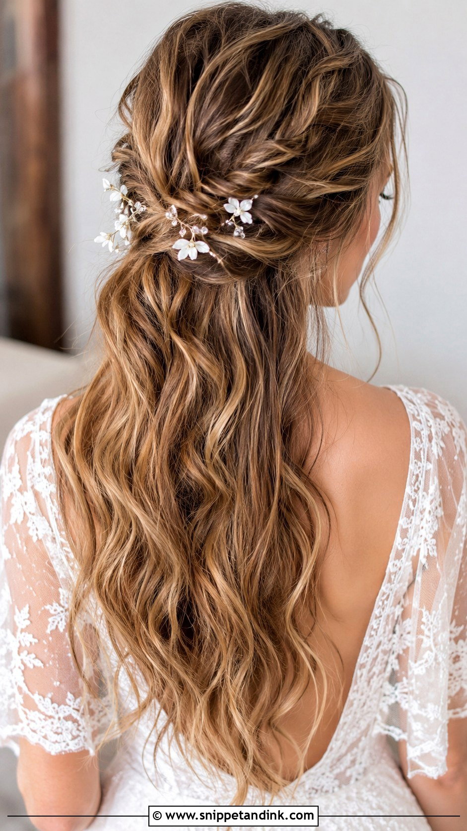 Long Hair Half Up Half Down Wedding Hair With Fishtail Braid - Snippet and Ink - 15 Long Hair Half-Up Half-Down Wedding Hairstyles