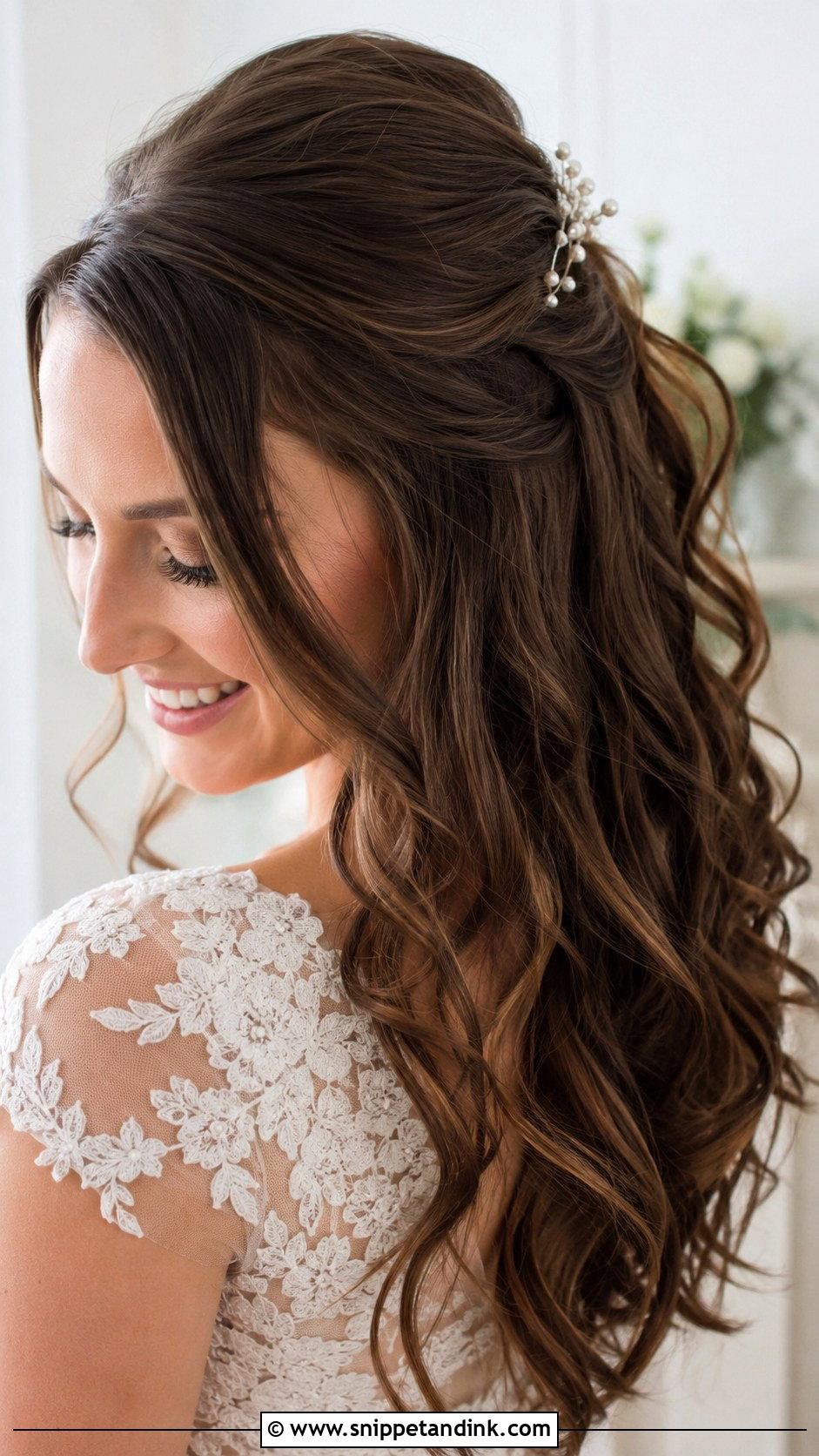 Long Hair Half Up Half Down Wedding Hair With Loose Curls - Snippet and Ink - 15 Long Hair Half-Up Half-Down Wedding Hairstyles
