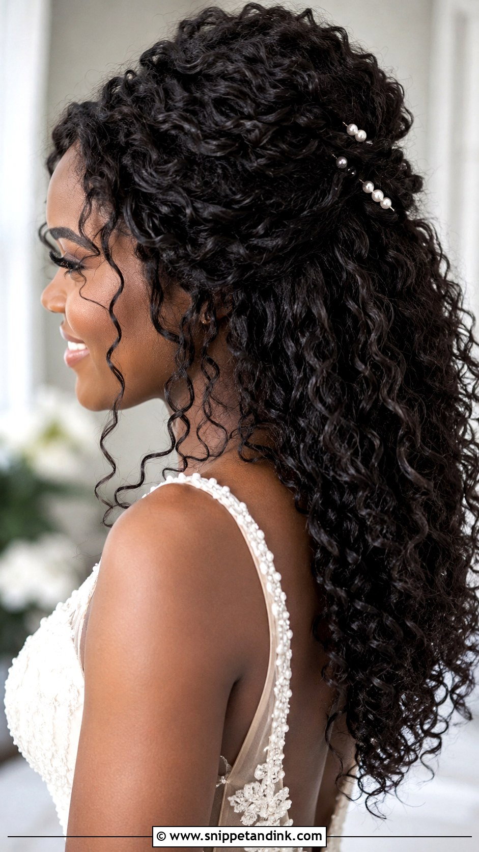 Long Hair Half Up Half Down Wedding Hair With Natural Curls - Snippet and Ink - 15 Long Hair Half-Up Half-Down Wedding Hairstyles