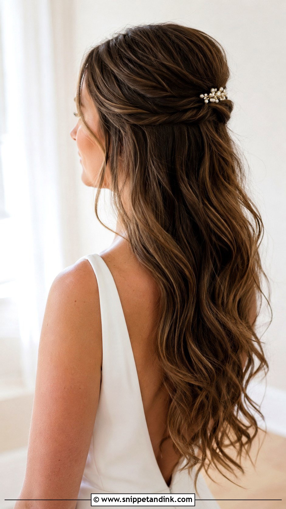Long Hair Half Up Half Down Wedding Hair With Soft Waves - Snippet and Ink - 15 Long Hair Half-Up Half-Down Wedding Hairstyles