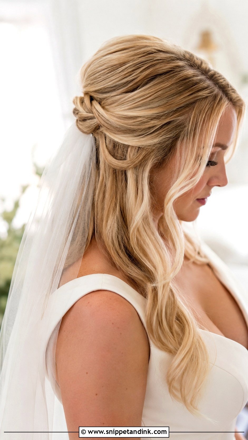 Long Hair Half Up Half Down Wedding Hair With Veil - Snippet and Ink - 15 Long Hair Half-Up Half-Down Wedding Hairstyles