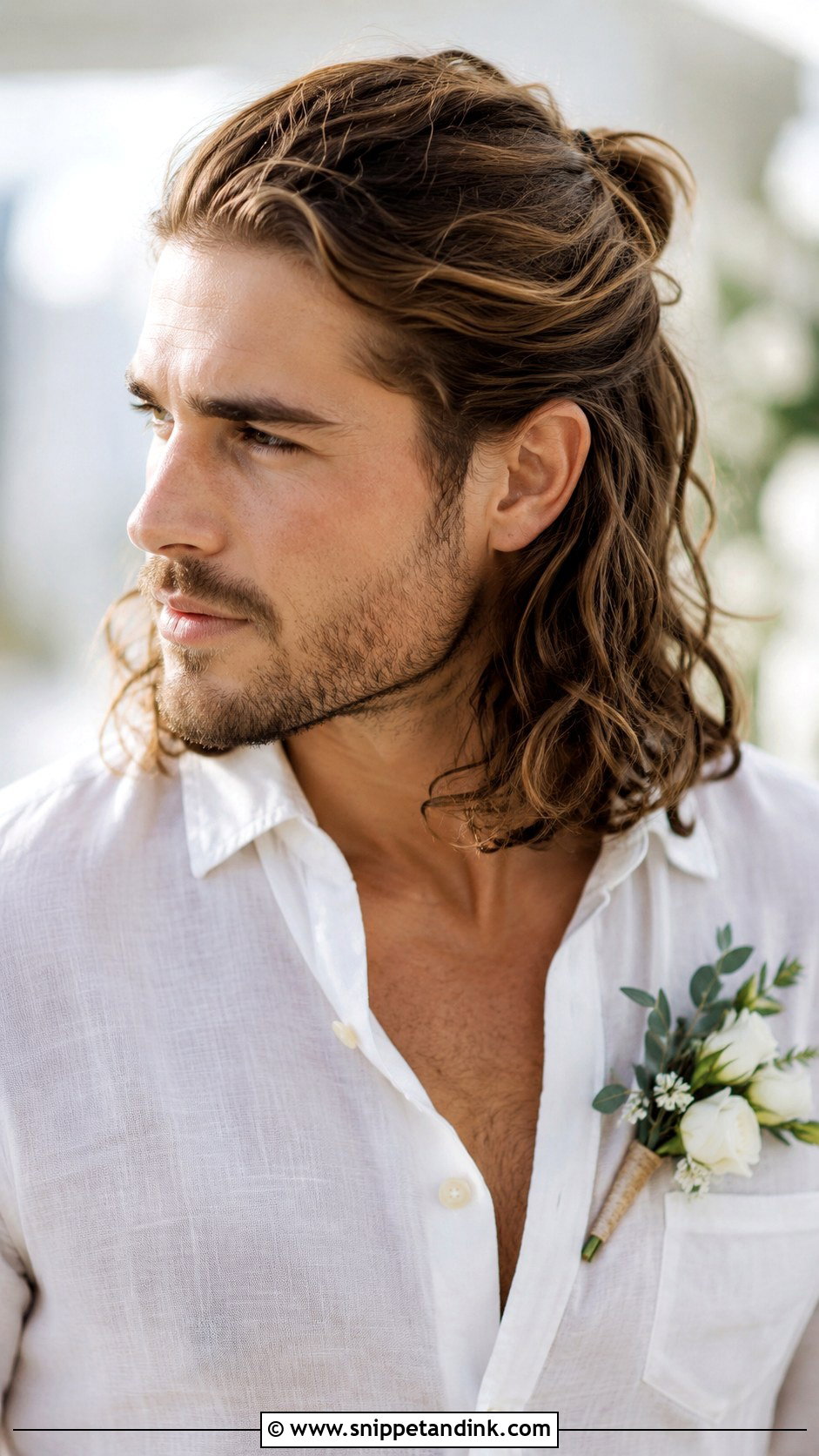 Long Hair Half Up Style for Grooms - Snippet and Ink - 25 Groom Hairstyle Men Ideas