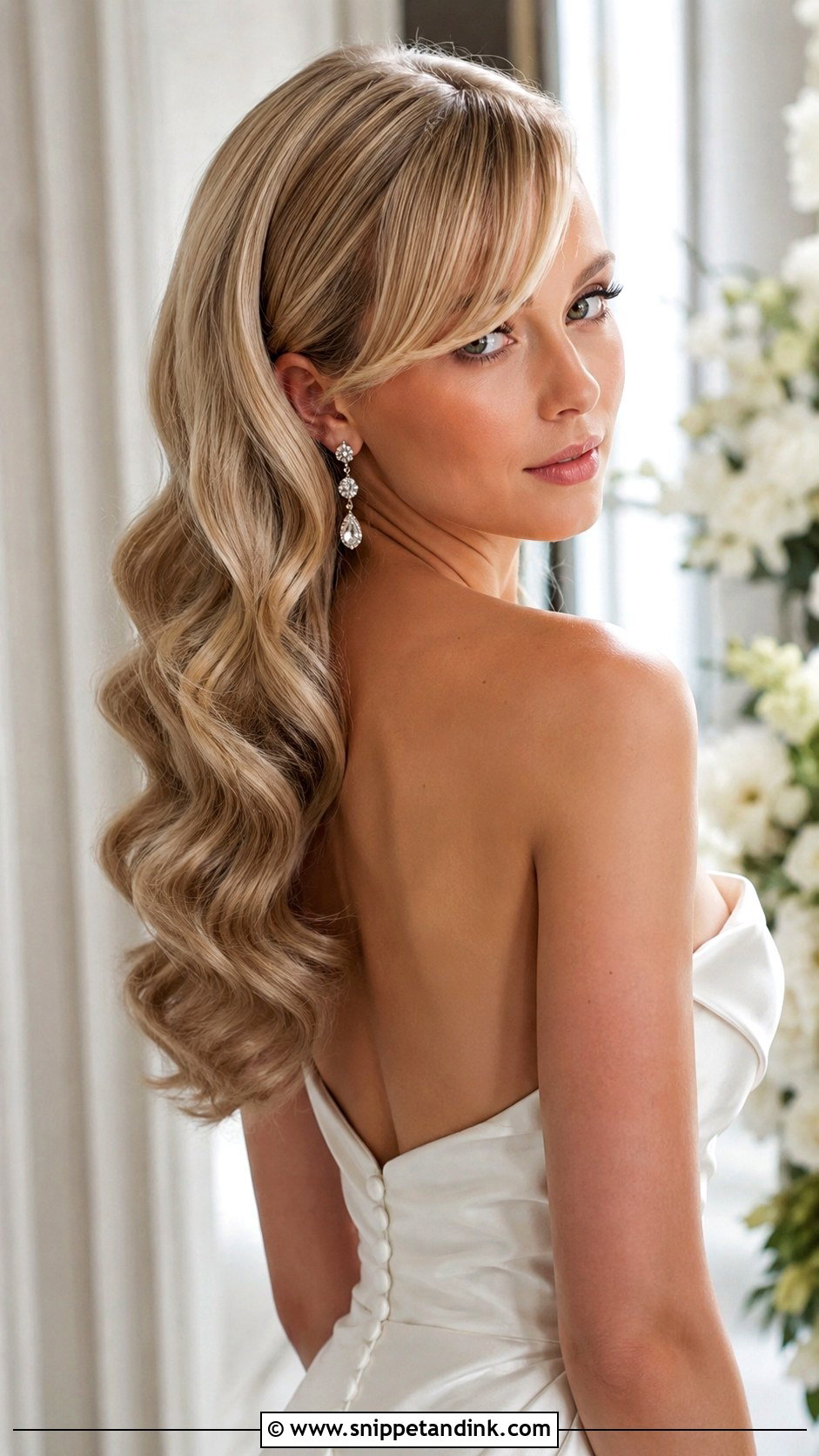 Long Hair Hollywood Waves Bangs Wedding Hairstyle - Snippet and Ink - 15 Long Hair Bangs Wedding Hairstyles