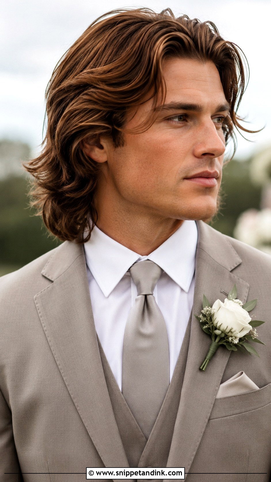 Long Hair Layered Groom Hairstyle - Snippet and Ink - 15 Long Hair Men Groom Wedding Hairstyle Ideas