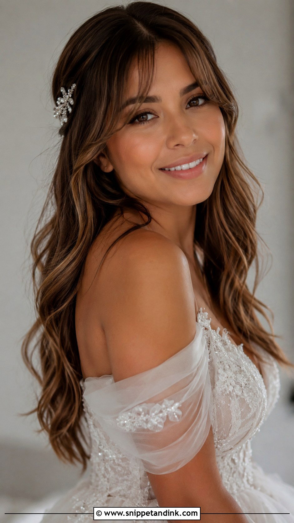 Long Hair Loose Waves Bangs Wedding Hairstyle - Snippet and Ink - 15 Long Hair Bangs Wedding Hairstyles