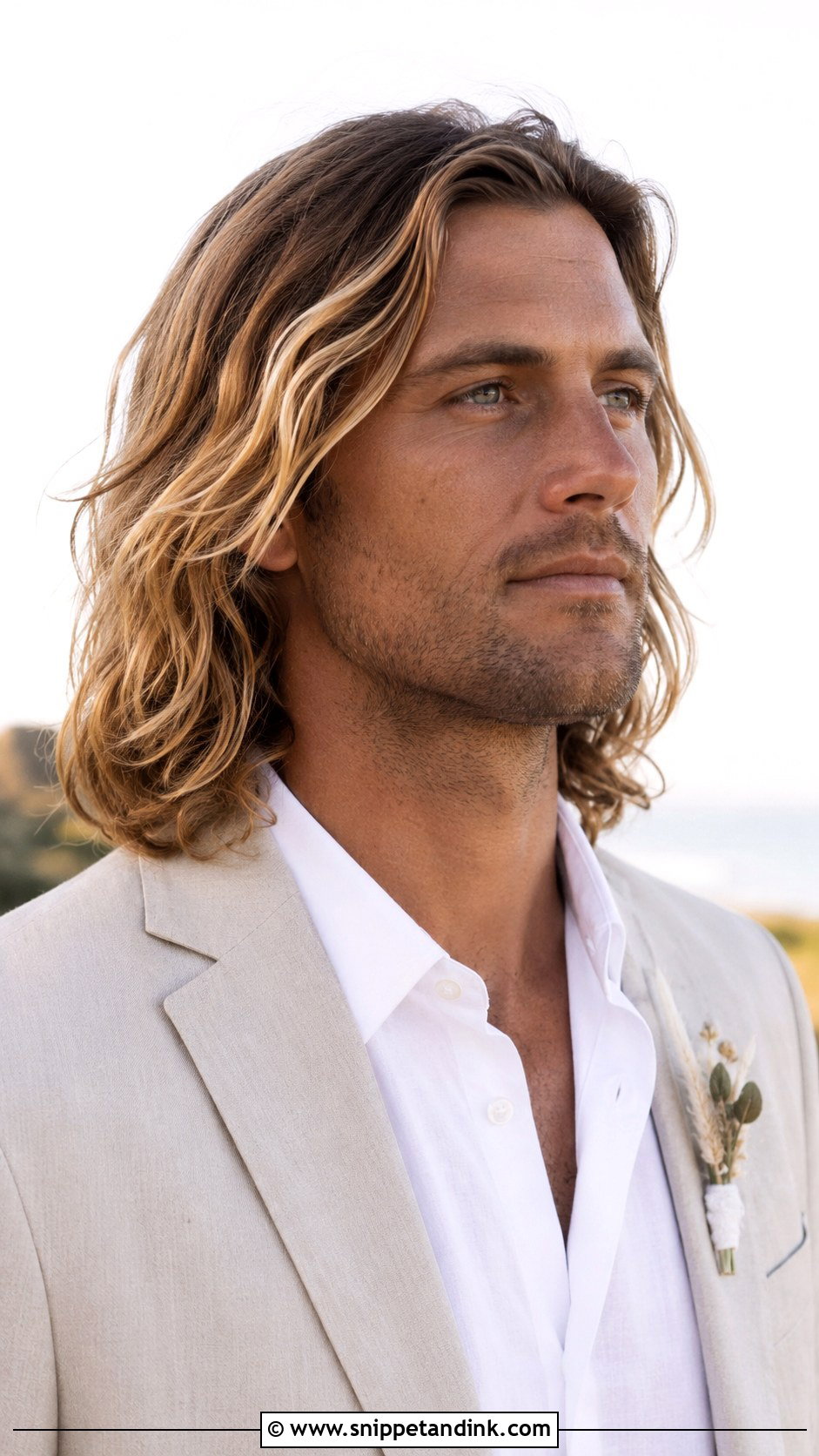 Long Hair Loose Waves Groom Hairstyle - Snippet and Ink - 15 Long Hair Men Groom Wedding Hairstyle Ideas