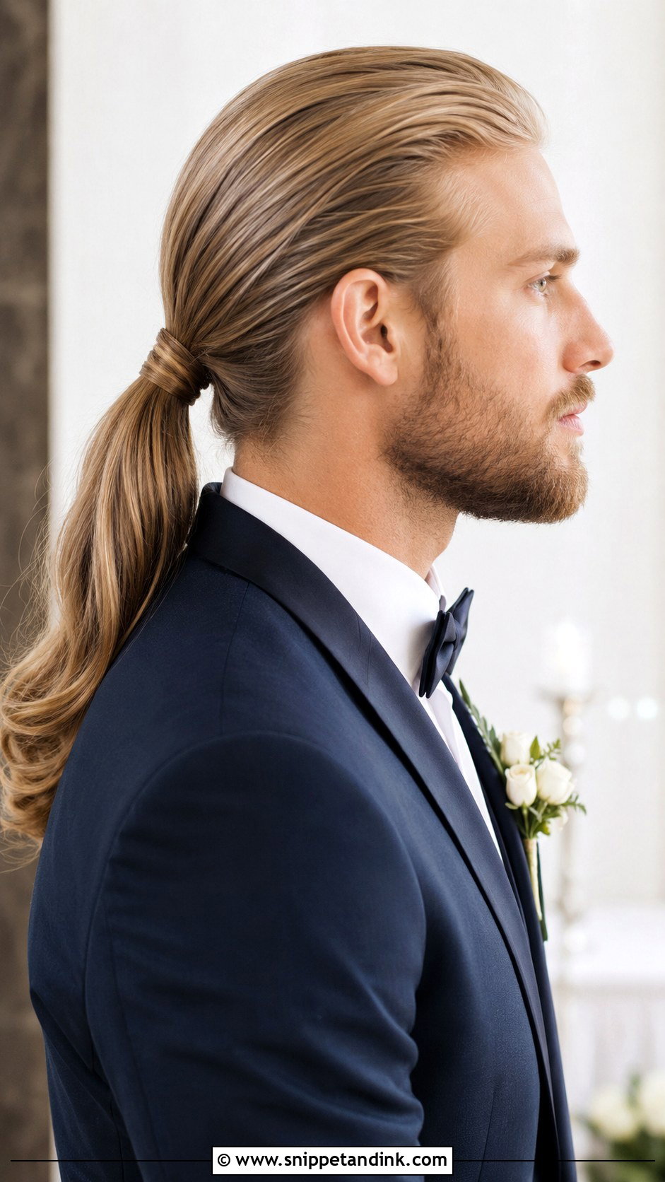 Long Hair Ponytail Groom Hairstyle - Snippet and Ink - 15 Long Hair Men Groom Wedding Hairstyle Ideas