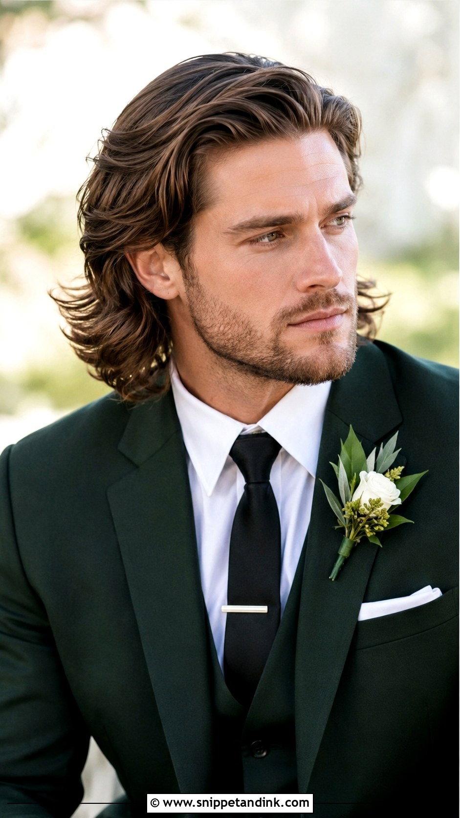 Long Hair Side Part Groom Hairstyle - Snippet and Ink - 15 Long Hair Men Groom Wedding Hairstyle Ideas