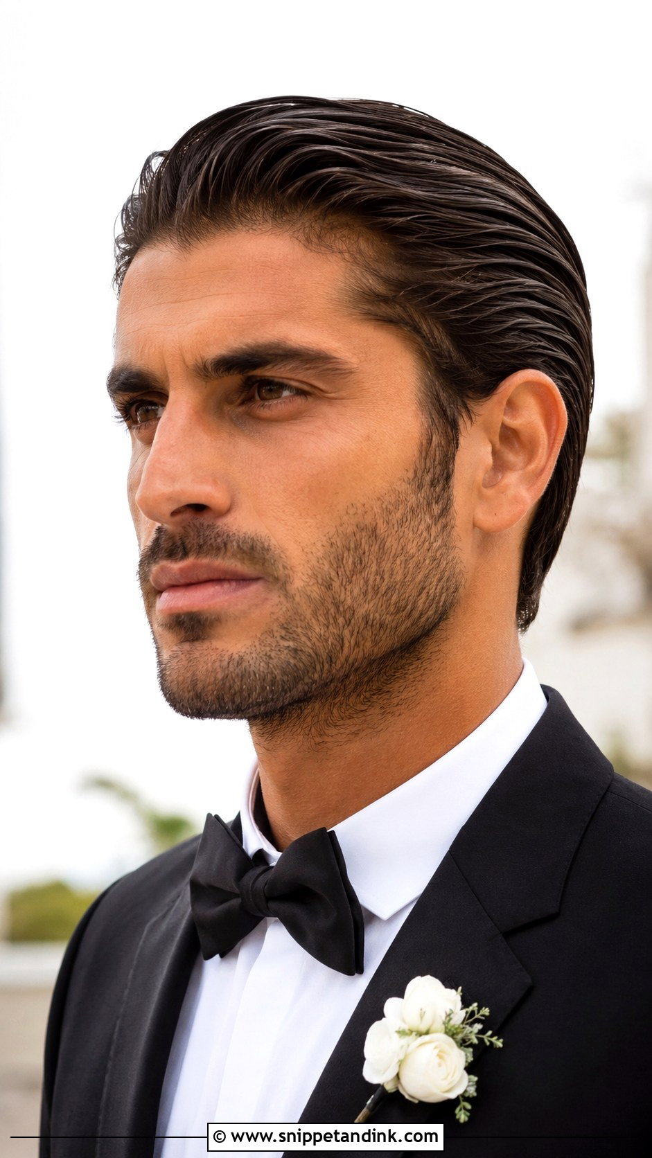 Long Hair Slick Back Groom Hairstyle - Snippet and Ink - 15 Long Hair Men Groom Wedding Hairstyle Ideas