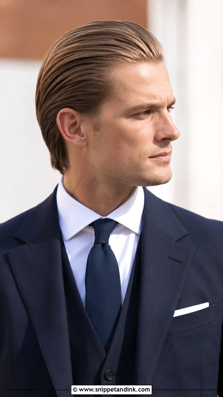 Long Hair Slicked Back - Snippet and Ink - 20 Long Hair Groom Ideas