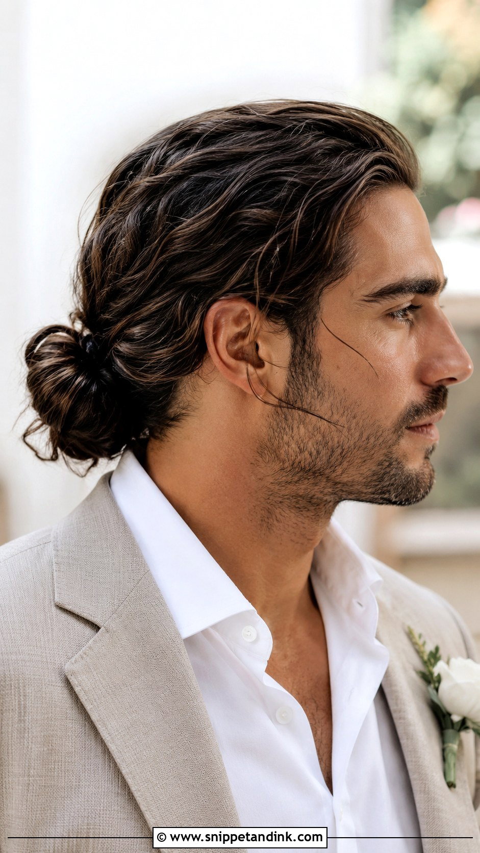 Long Hair Tied Back - Snippet and Ink - 25 Groom Haircut Ideas